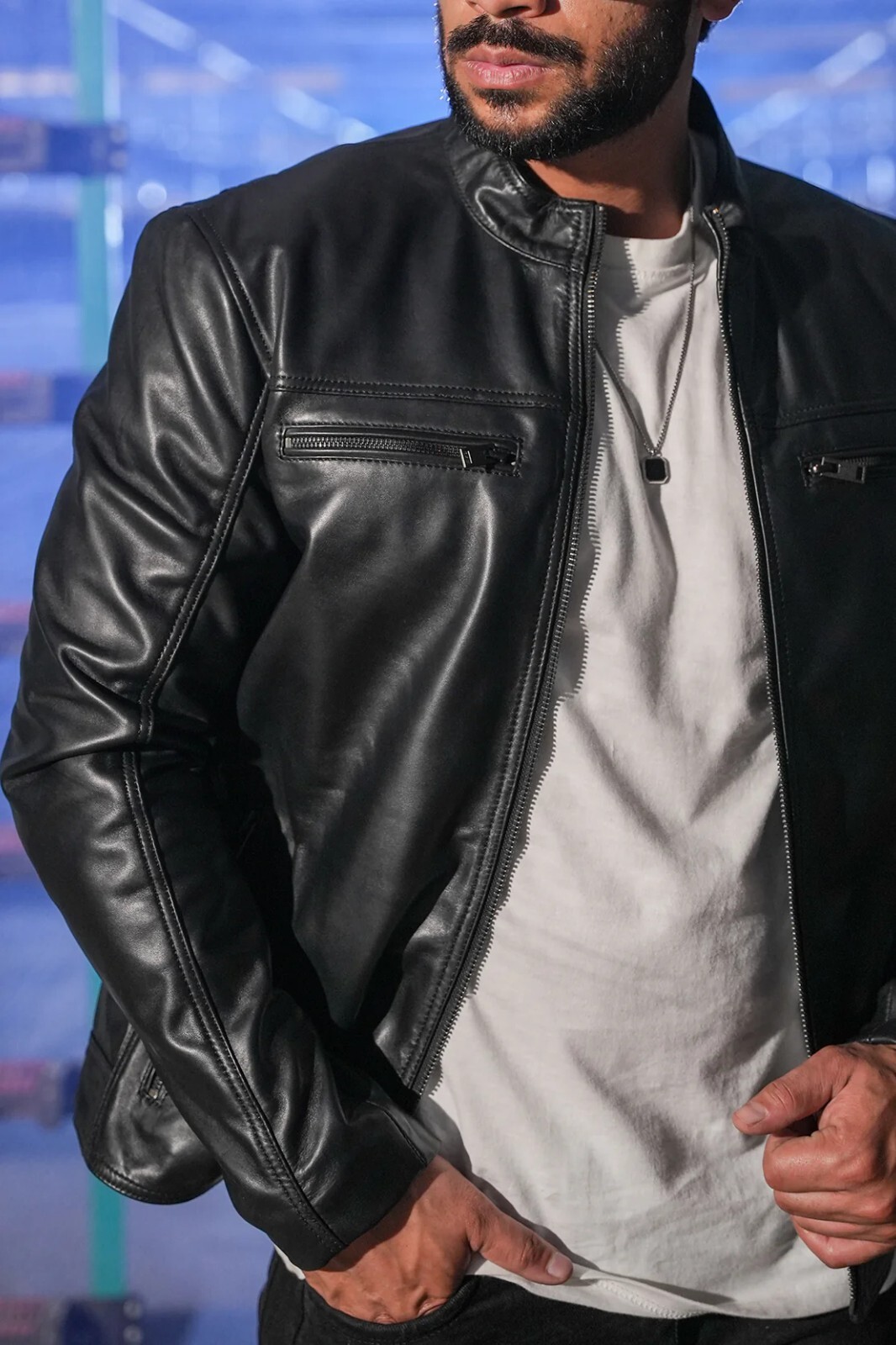 WING II Style Black Modern Genuine Leather Bomber Jacket AU