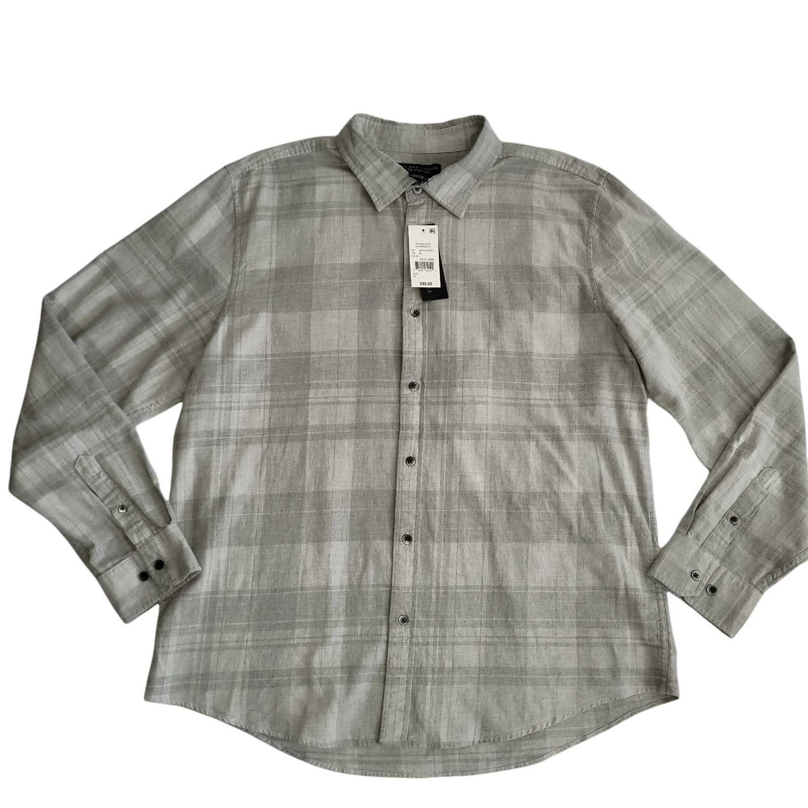 The Men’s Store Cotton Plaid Classic Fit Button Down Shirt Grey XL