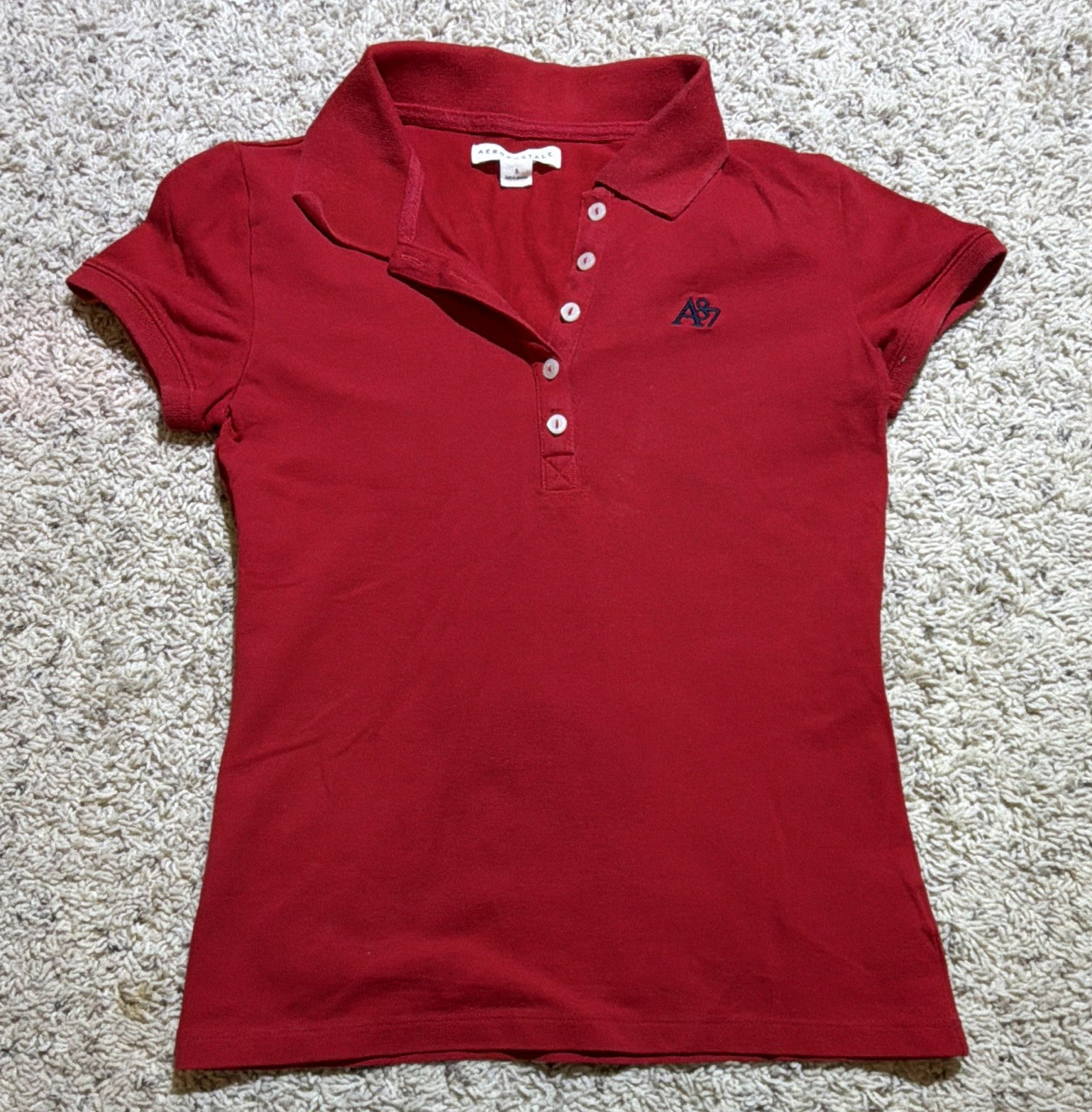 Aéropostale Men’s S Red Solid Collared Polo Short Sleeve Cotton/Spandex Knit