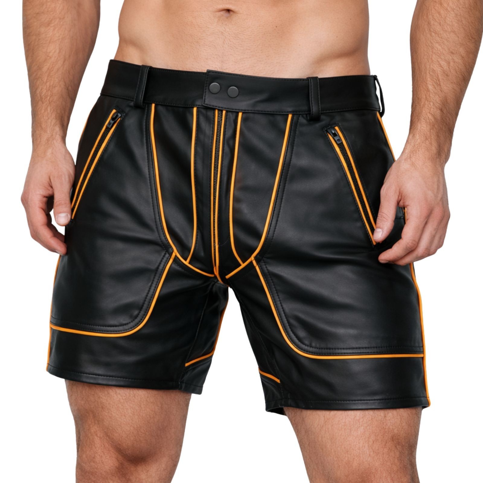 Men’s Black Real Leather Shorts Double Rear Zip Gay Leather Short BLUF Clubwear