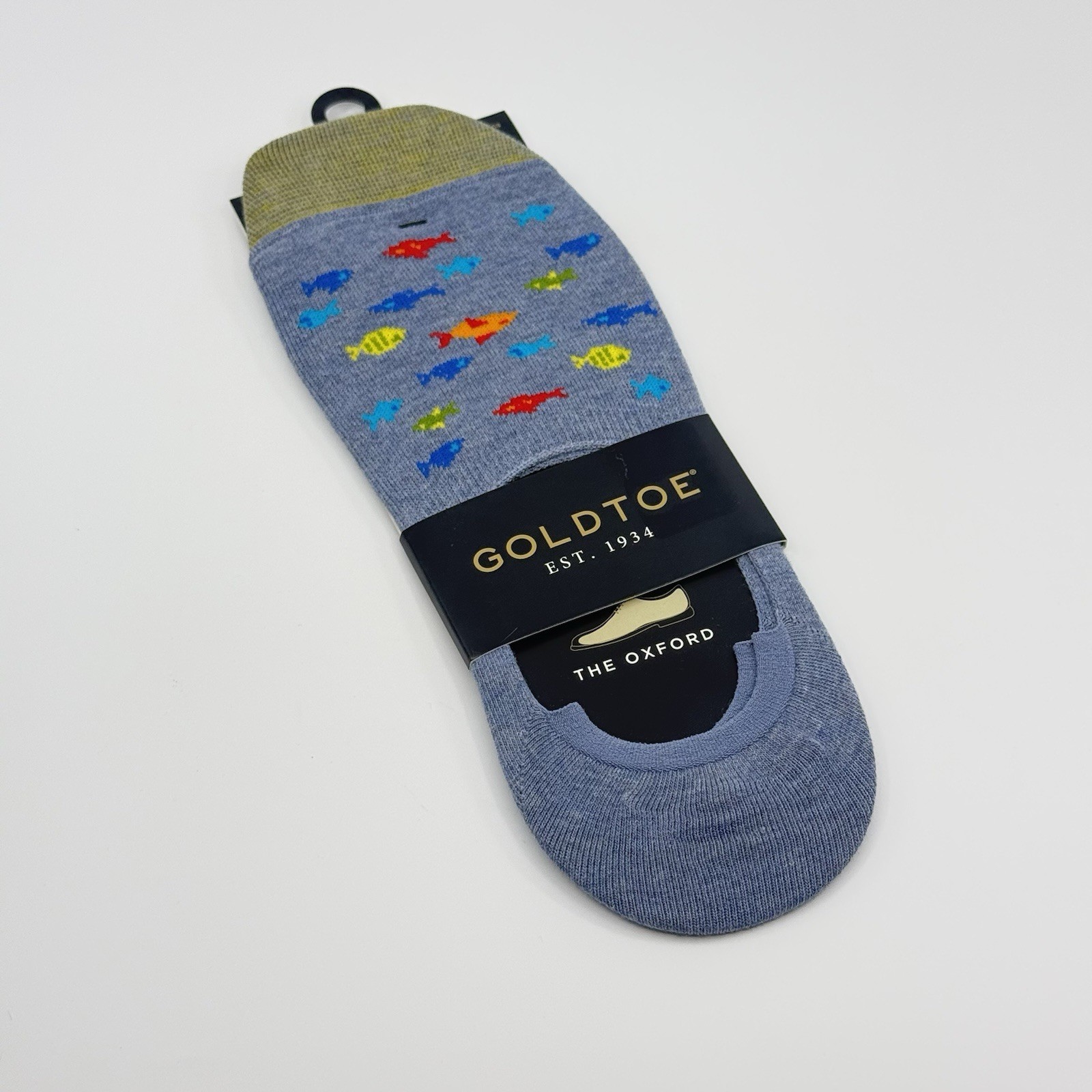 Gold Toe Oxford No Show Socks Fish Pattern Blue Mens 10.5-13 NWT