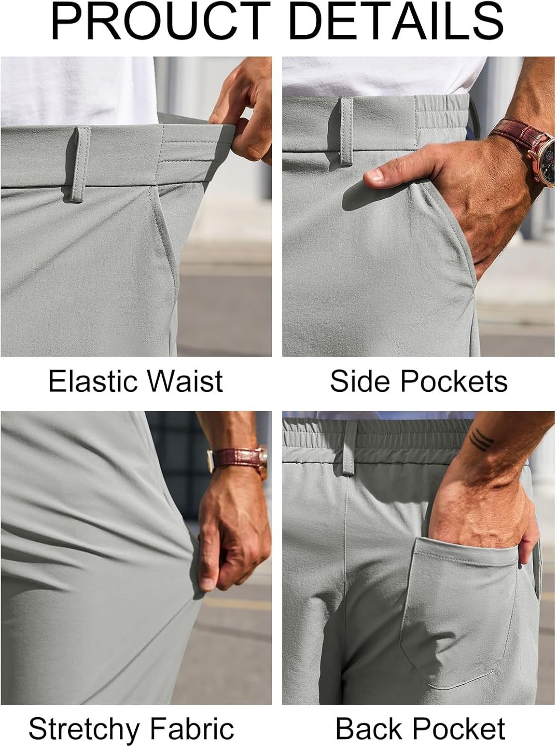 Mens Stretch Golf Pants Slim Fit Elastic Waist Quick Dry Cropped Work Slacks