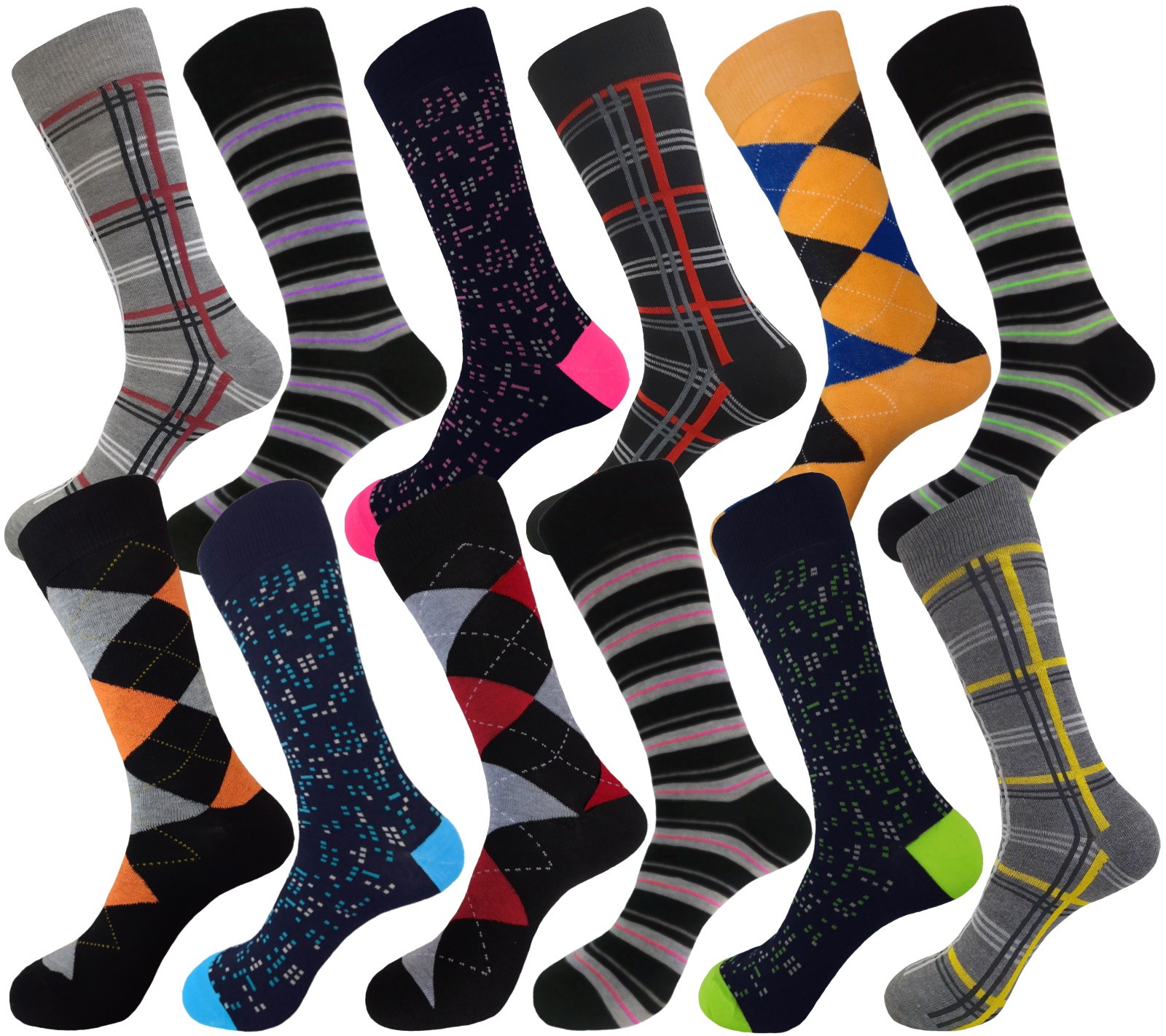 3-6-12 Pk Men’s Dress Socks First Quality Striped Polka Dots COTTON Socks 10-13