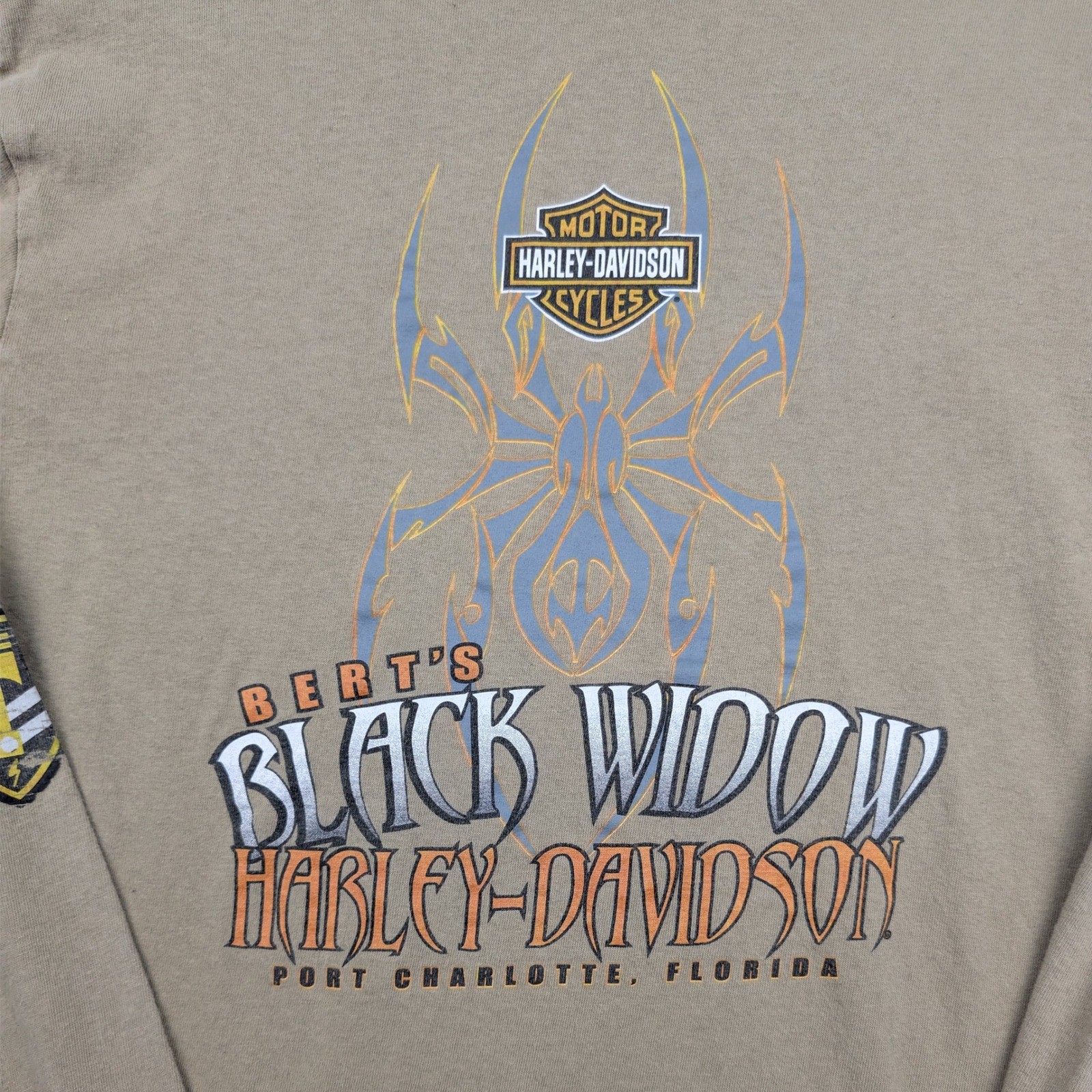 Harley-Davidson Shirt Men’s L Olive Long Sleeve Black Widow Patch Graphic Biker