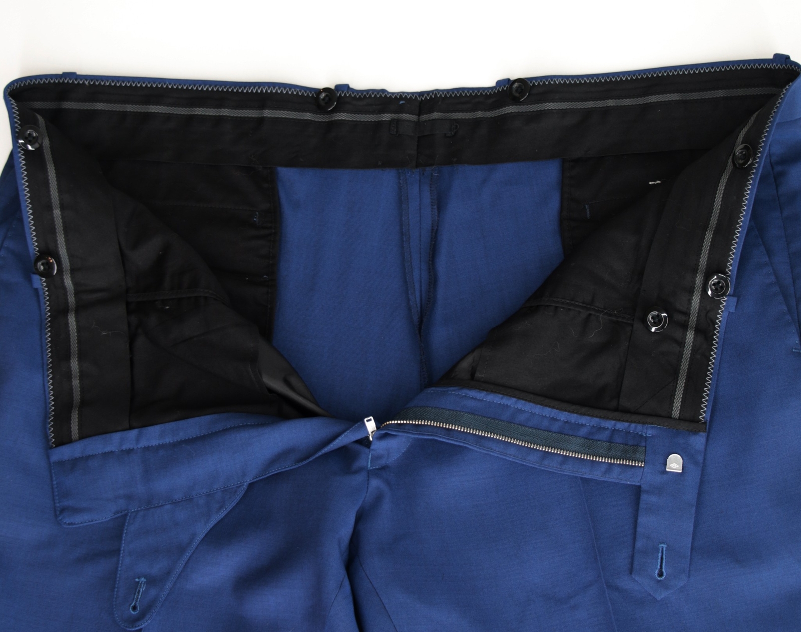 Men’s 48 Short Blue Bespoke Drago Lanificio In Biella Wool Surgeon Cuffs Suit