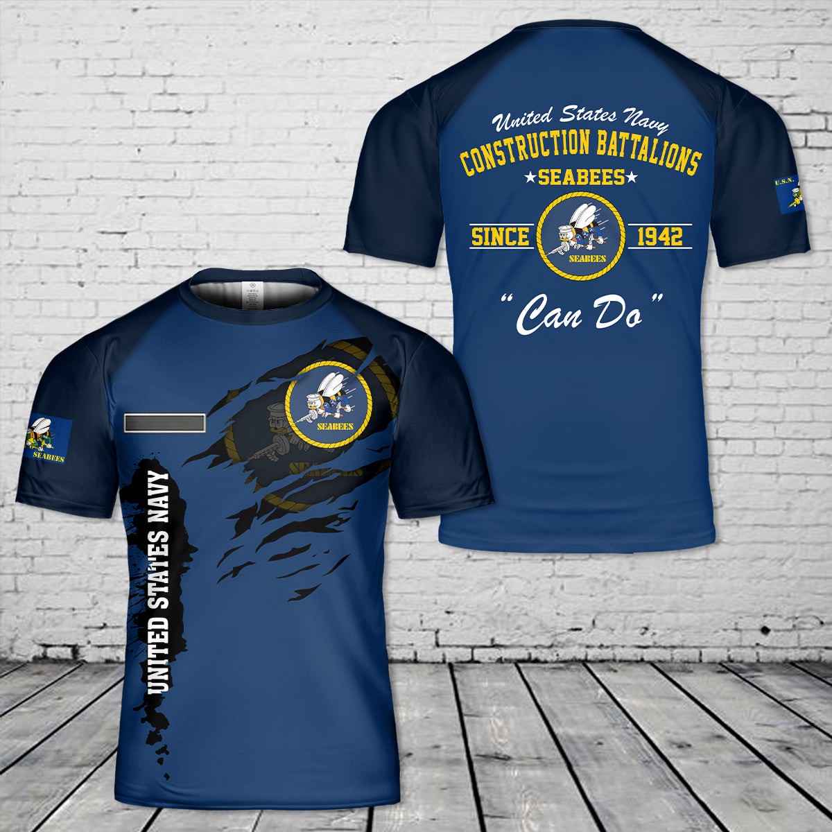 Custom Name US Navy SEABEES Naval Construction Force T-Shirt 3D Fullsize S-5XL