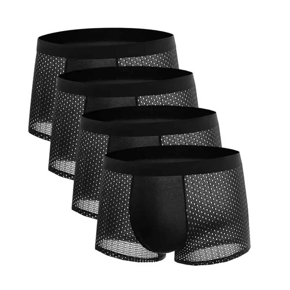 4 Pack Men’s Ice Silk Mesh Boxer Briefs Breathable Lightweight Soft Underwear