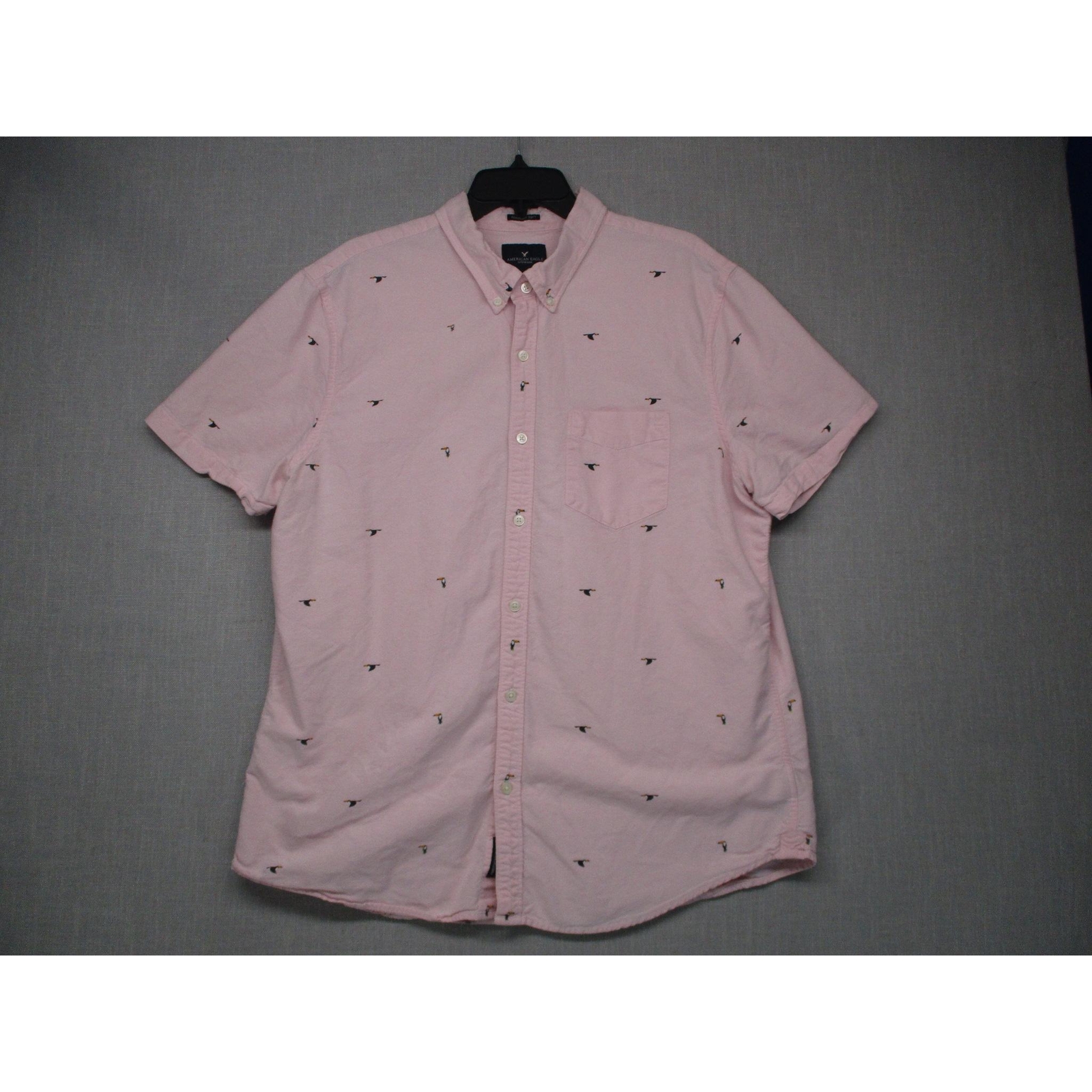 American Eagle Outfitters Pink Embroidered Modern Casual Shirt Men Size XL