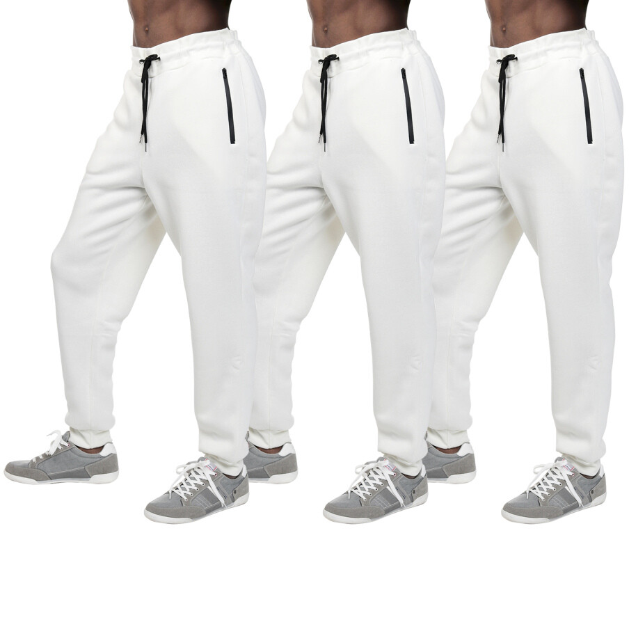 3 Pack Men’s Fleece Lined Slim Fit Casual Tech Jogger Sweatpants Zipper Pockets