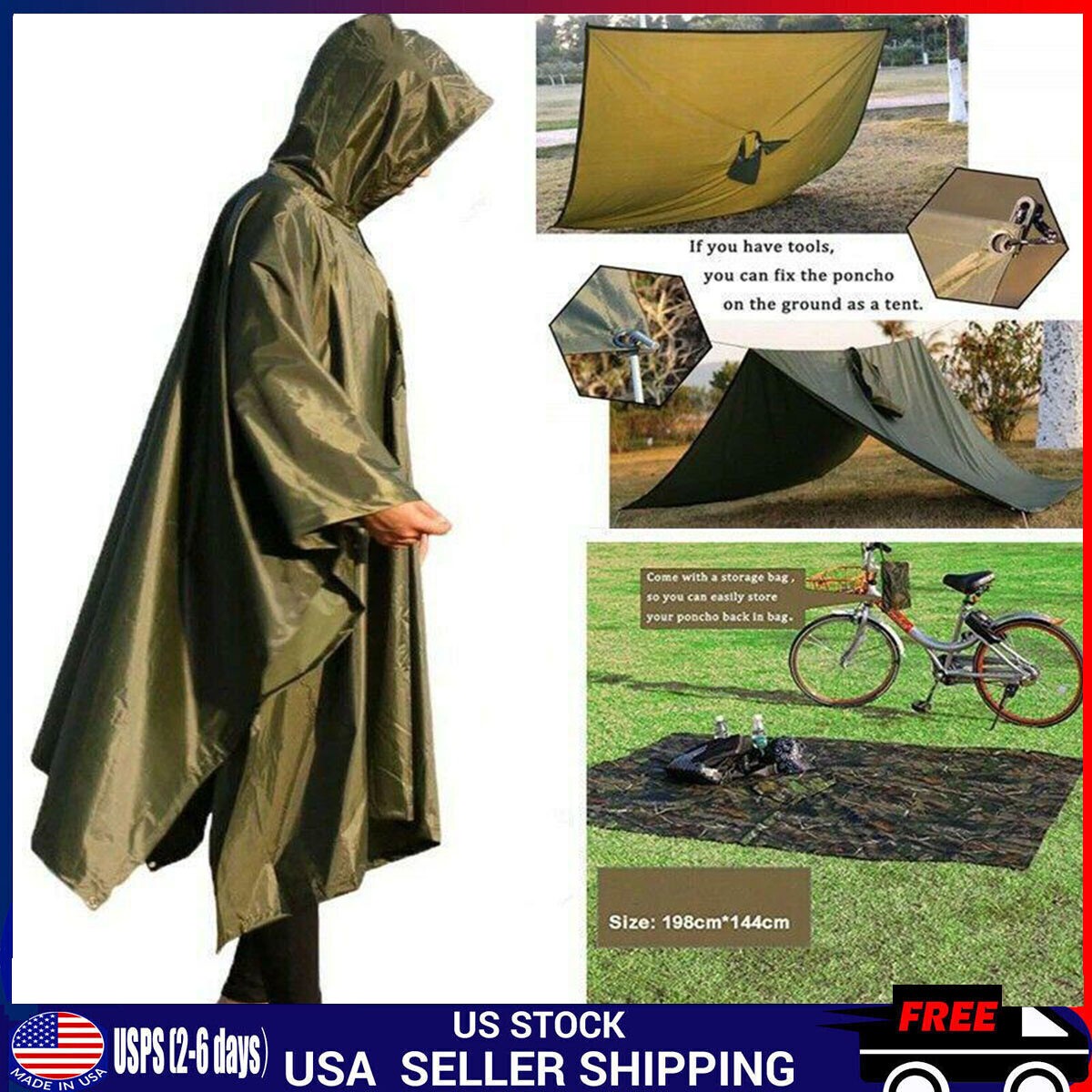 3 in 1 Multifunction Poncho Raincoat Hiking Fishing Mountaineering Rain Jacket