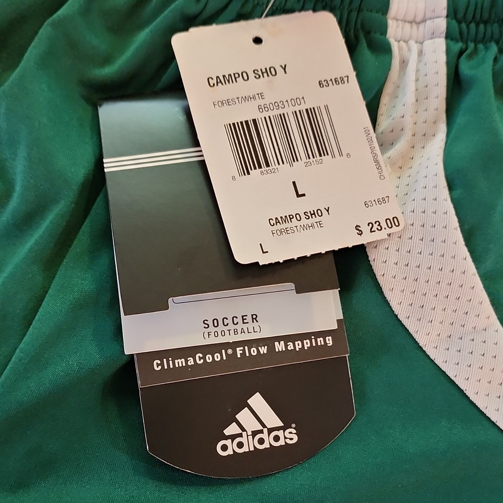 adidas Campo Sho Y YOUTH ClimaCool Mesh Soccer Shorts Elastic Waist Green L