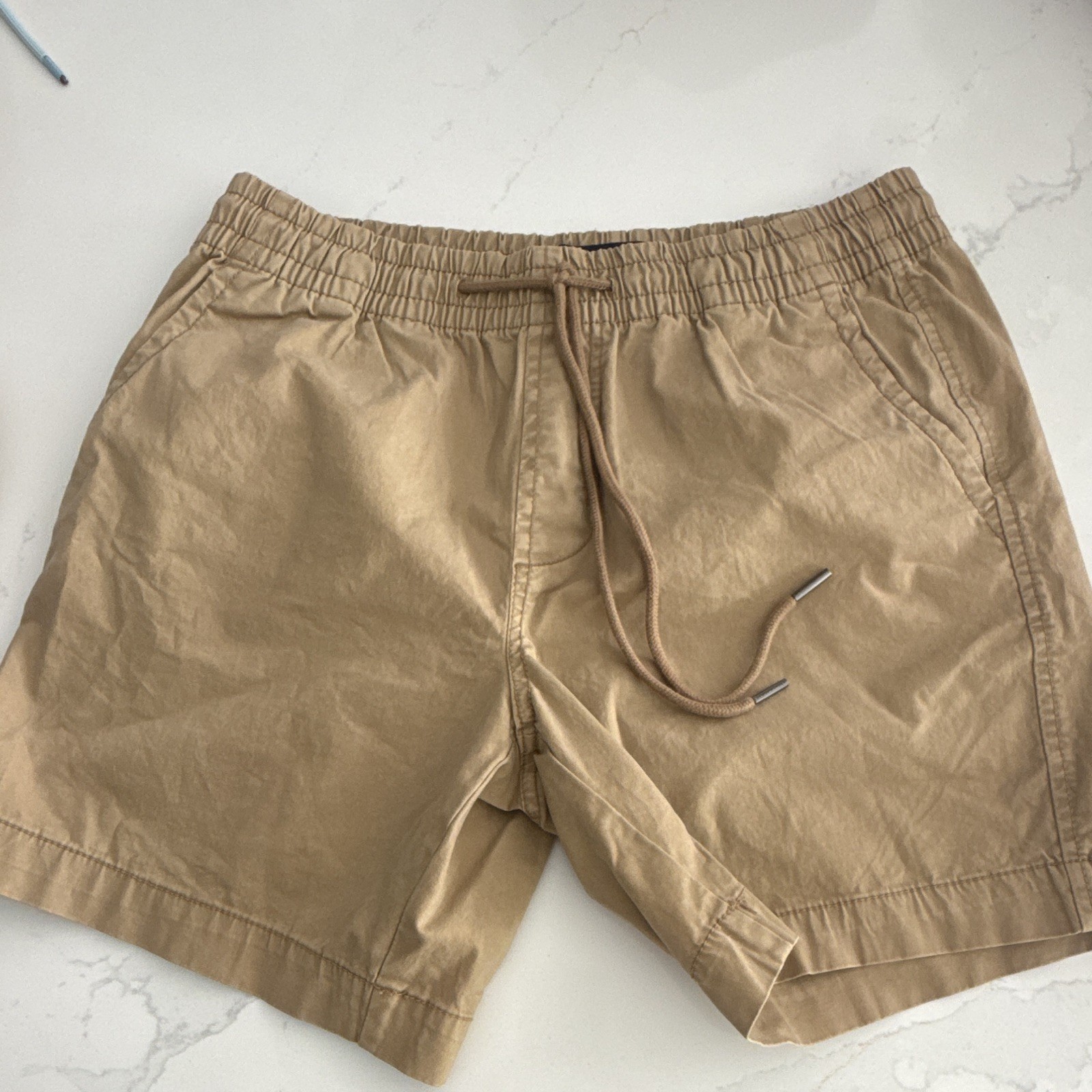 Aeropostale Men’s Beige Cotton Chino Shorts Elastic Waist Drawstring Pockets
