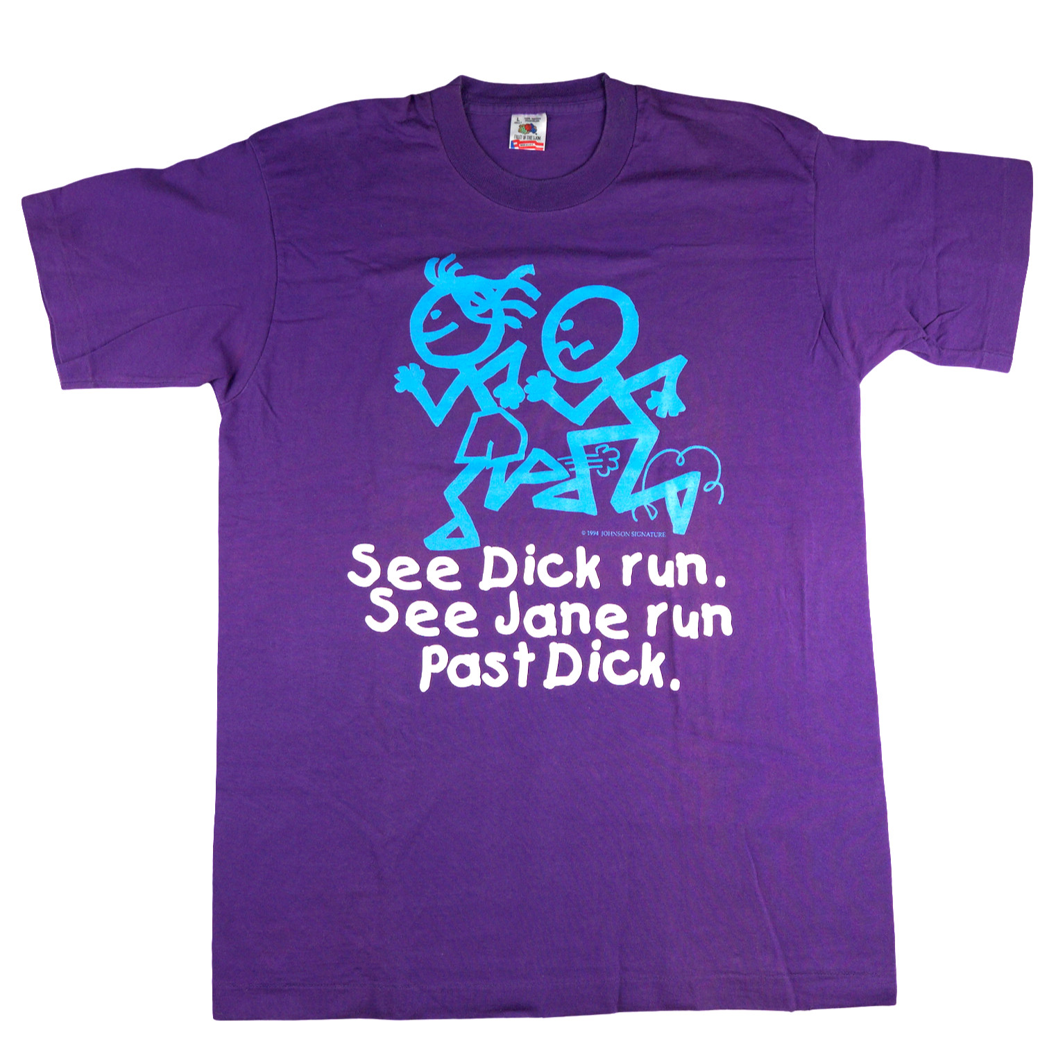 90s See Jane Run Past Dick T Shirt Purple Large Single Stitch USA Vintage LGBTQ