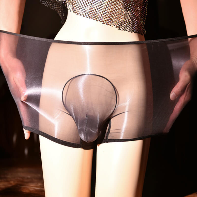 Men Ultra Sheer Oil Shiny Glossy Boxer Briefs Shorts Trunks Underpants Underwear