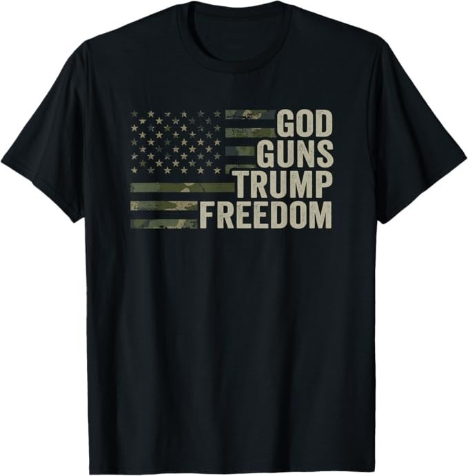 God Guns Trump Freedom Patriotic Pro Gun Camo USA Flag T-Shirt – H308