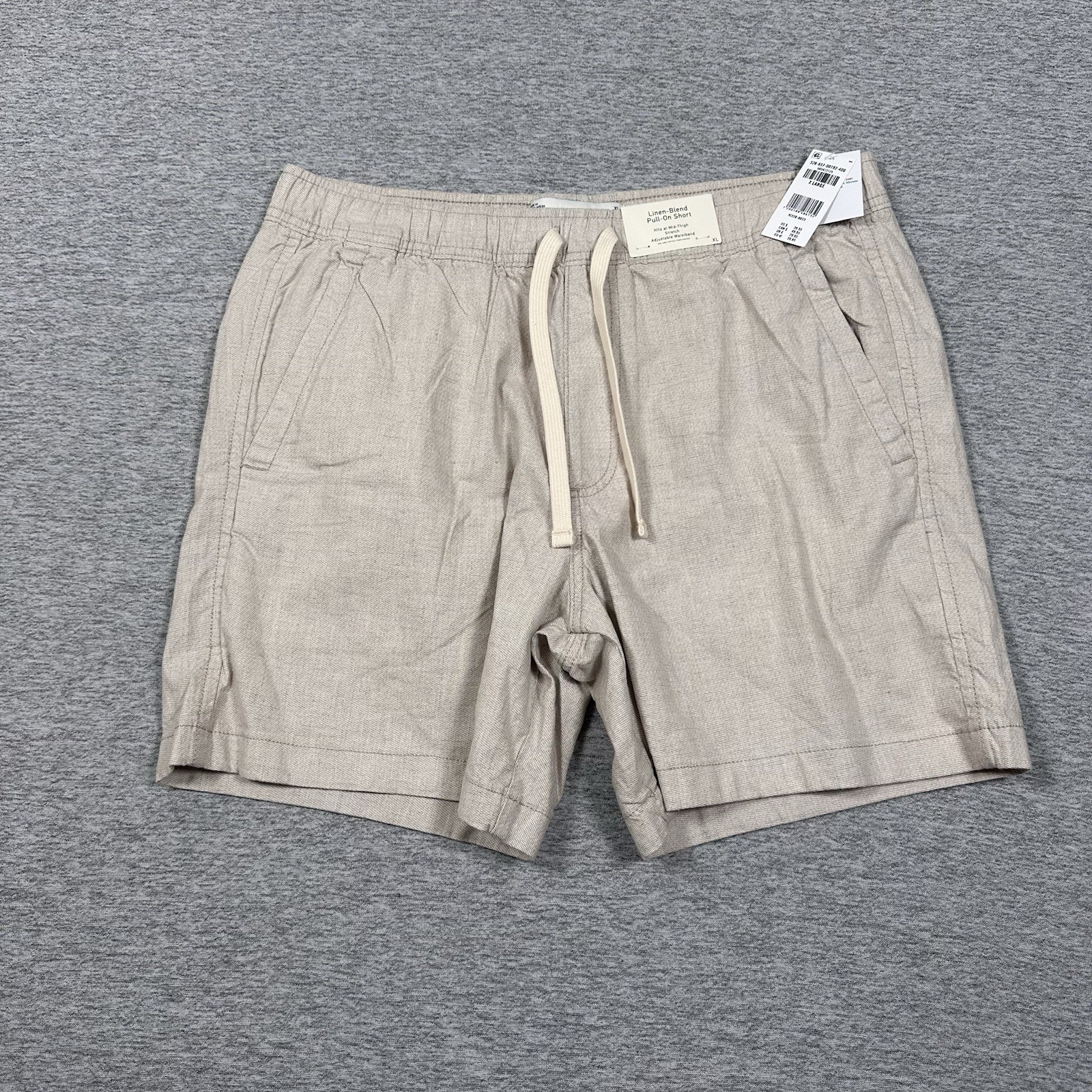 Hollister Shorts Mens Size XL Beige Linen Blend Pull On Drawstring Stretch NEW