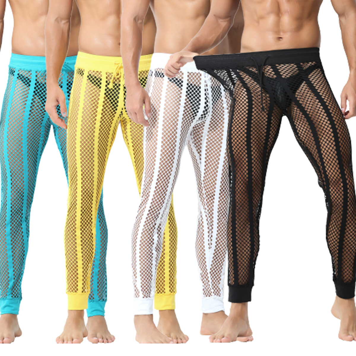 Men’s Sexy Mesh Breathable Pijama Hombre Interior Pajama Pants Fishnet Sleepwear