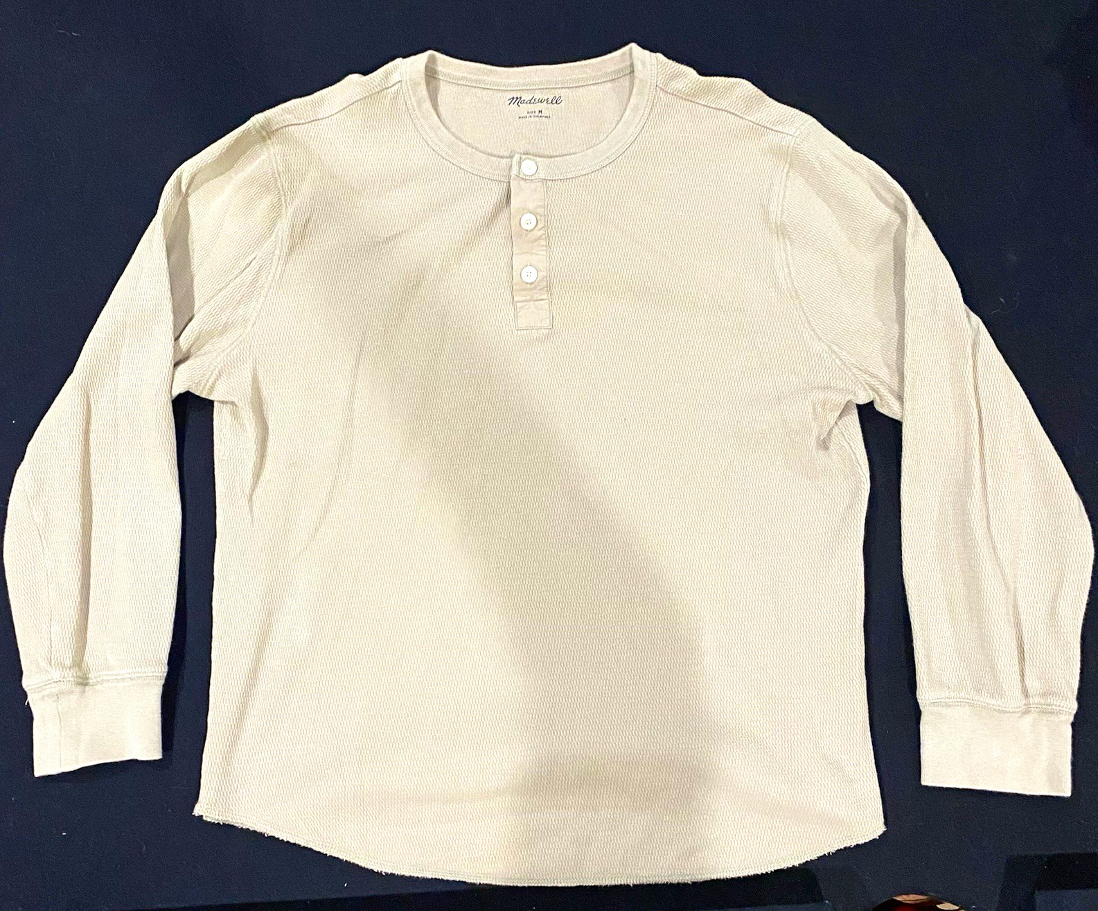 Madewell Men’s Beige Waffle-Knit Henley Button Long Sleeve T-Shirt M Regular