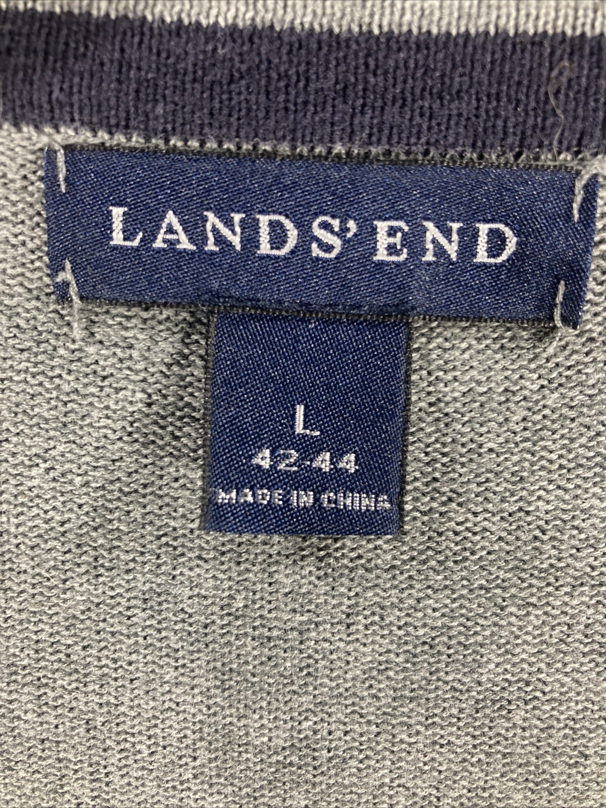 Lands End Sweater Mens Large Gray Long Sleeve V Neck Pullover 100% Baumwolle