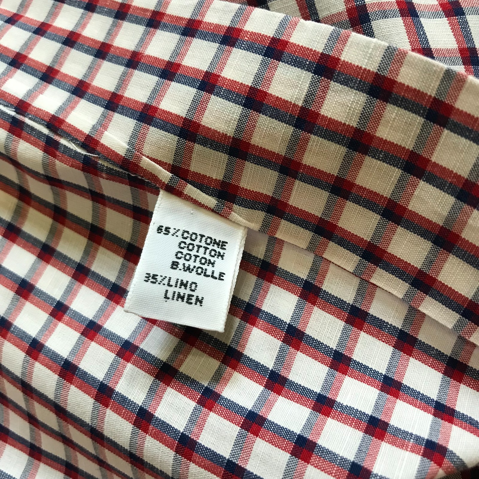 KITON Button Down Sport Shirt Mens 40 16 Red White Blue Check Print Long Sleeve