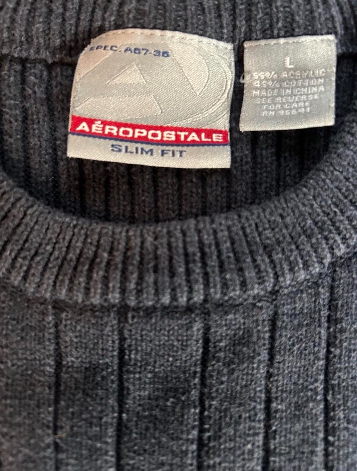 Aéropostale Men’s Slim Fit Ribbed Knit Crewneck Striped Sweater L