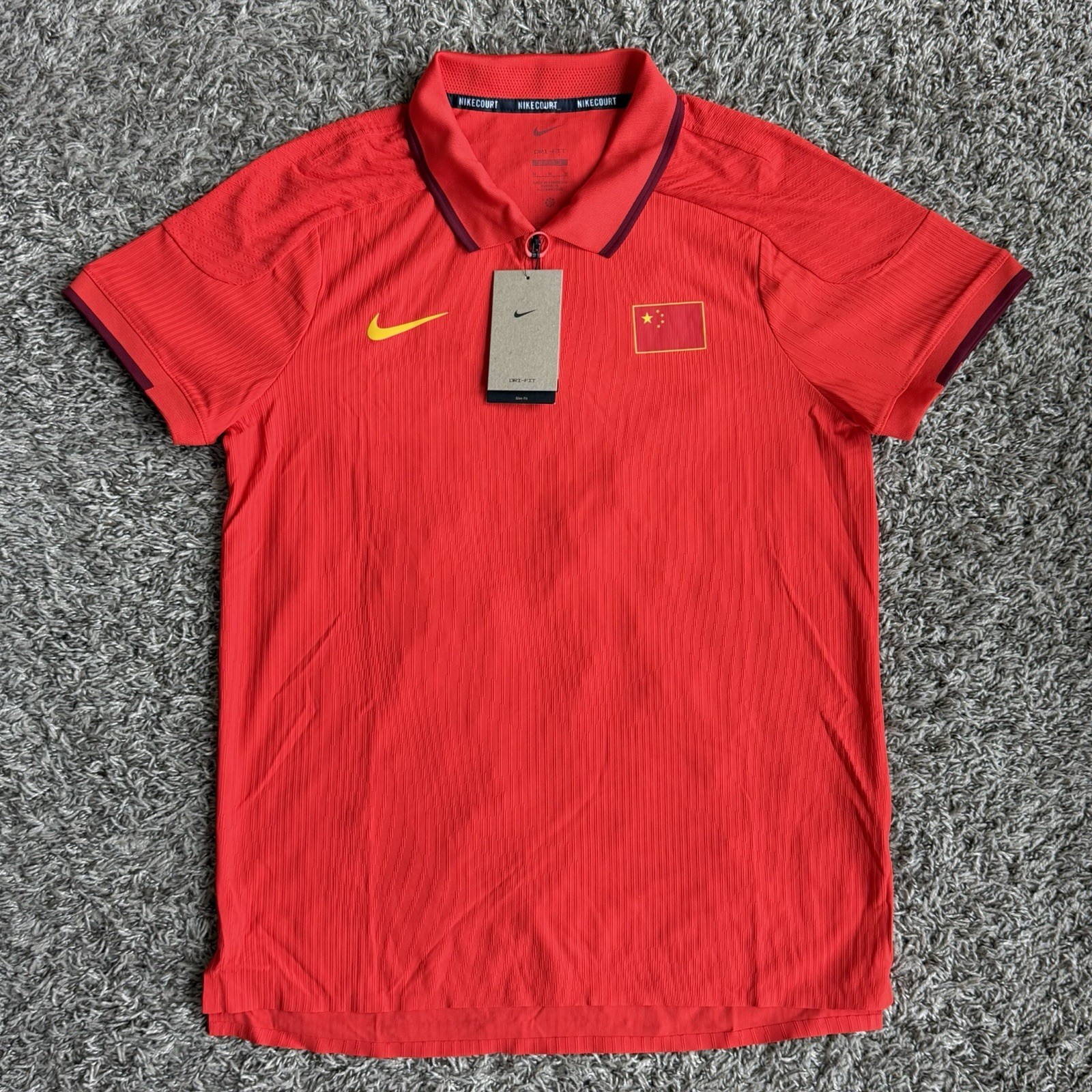 Nike Court Team CHINA Dri-FIT Tennis Polo Shirt Mens Size Medium RED FD8720-673