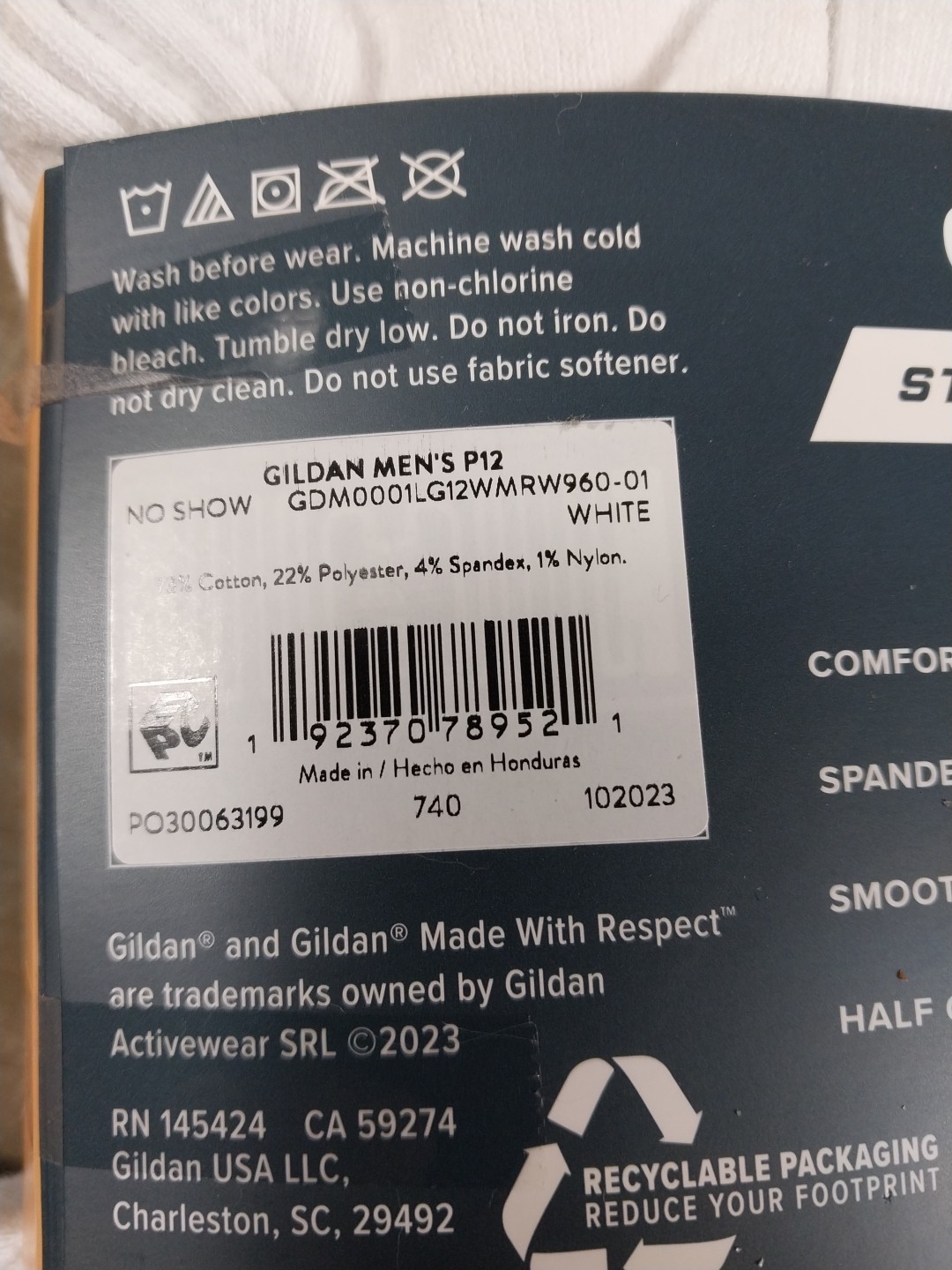 Gildan 12 pairs Men’s Stretch Cotton No Show White Socks Shoe Size 6-12 NWT