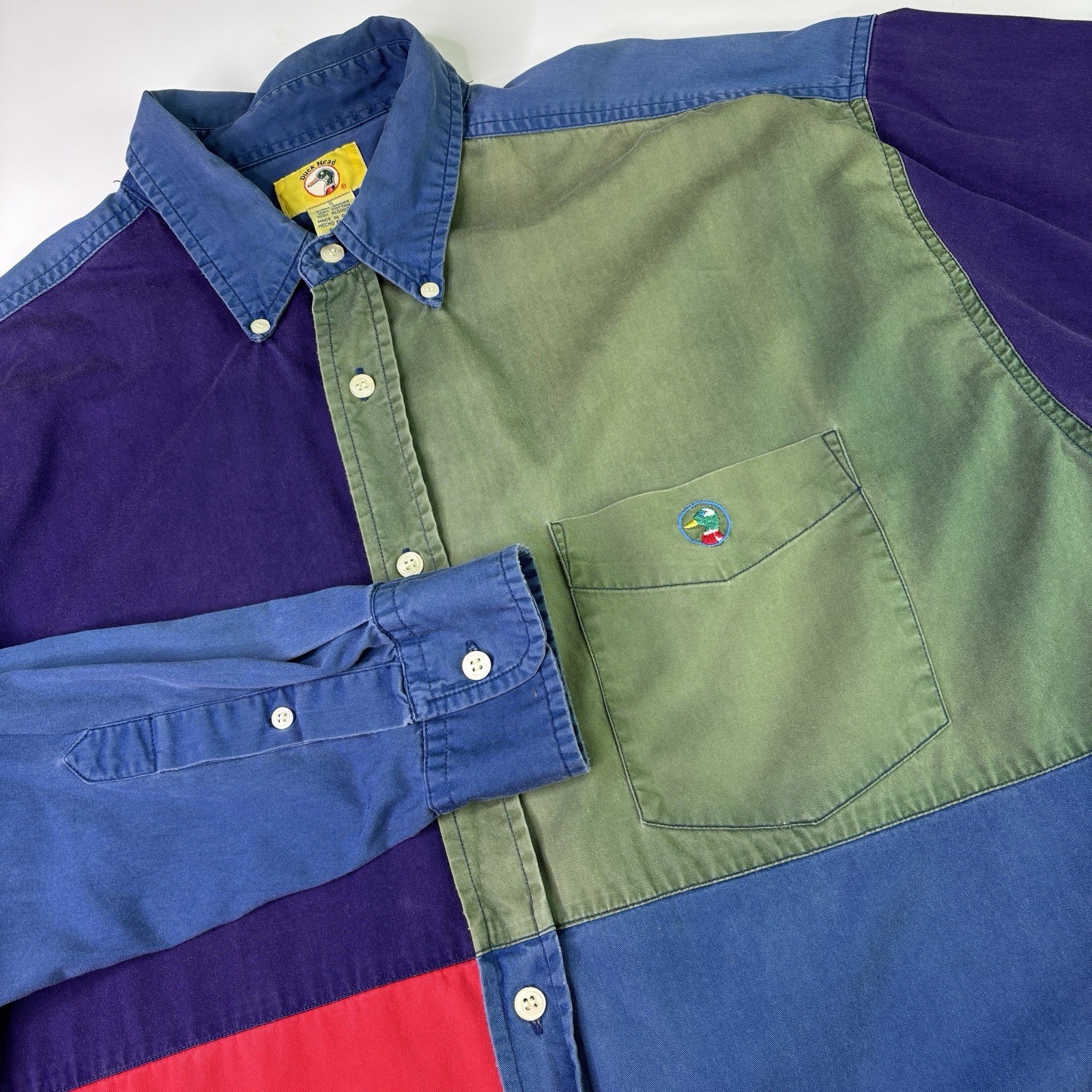 90s Vintage Duck Head Men’s Size XL Colorblock Cotton Button-Down Shirt