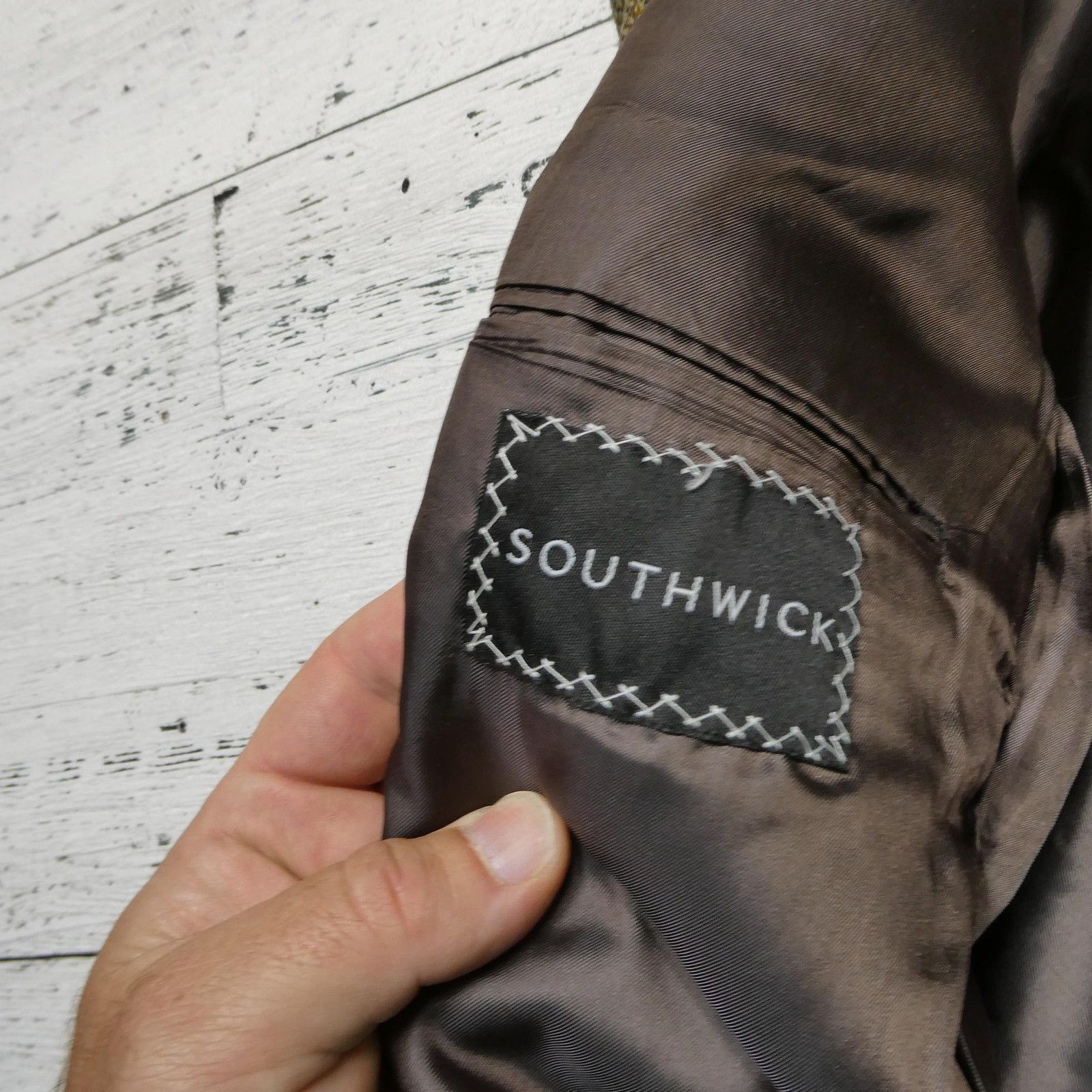 Southwick Blazer Mens 44 Long Brown Twill by Dayton Herringbone Wool Tweed