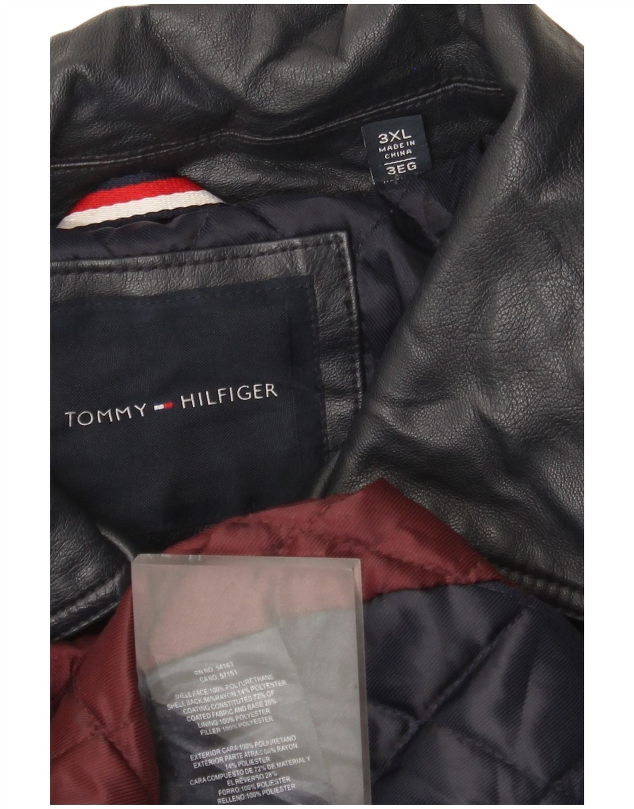 Tommy Hilfiger Mens Faux Leather Jacket UK 46 3XL Navy Blue Polyurethane DS09