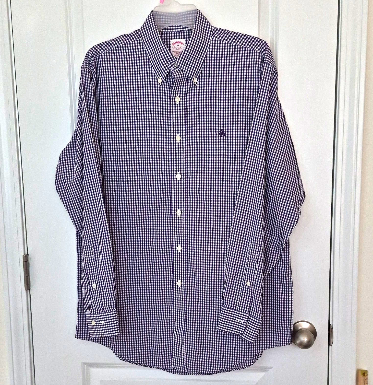 Brooks Brothers Men’s M Traditional Fit Purple/White Check Non-Iron Button-Down