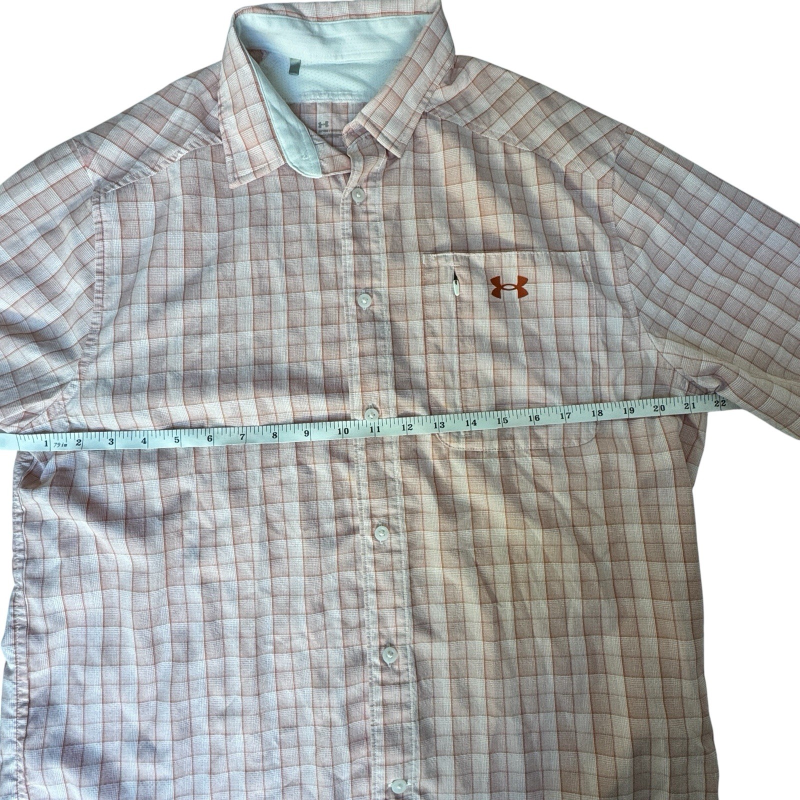 Under Armour Men’s Drift Tide 2.0 Pink Plaid Fitted S/S Shirt Sz Large