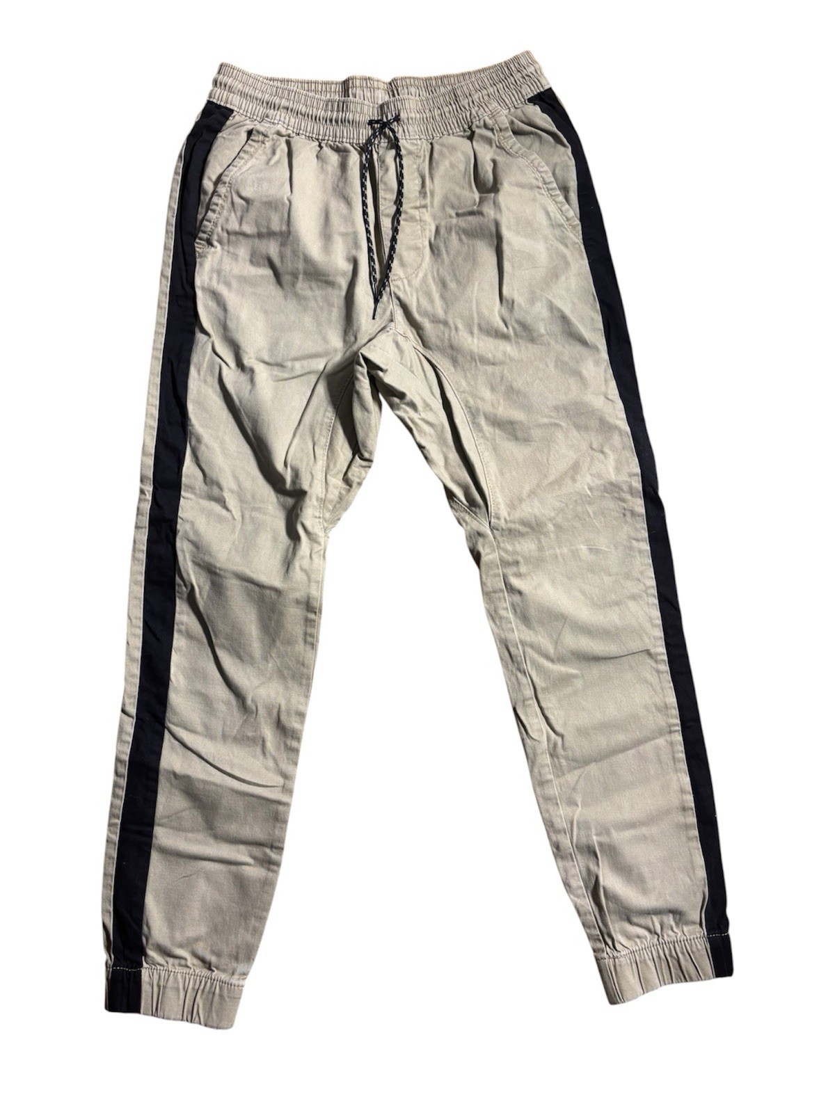 No Boundaries Jogger Pants Mens M 32-34 Khaki Black Stripe Elastic Waist Stretch