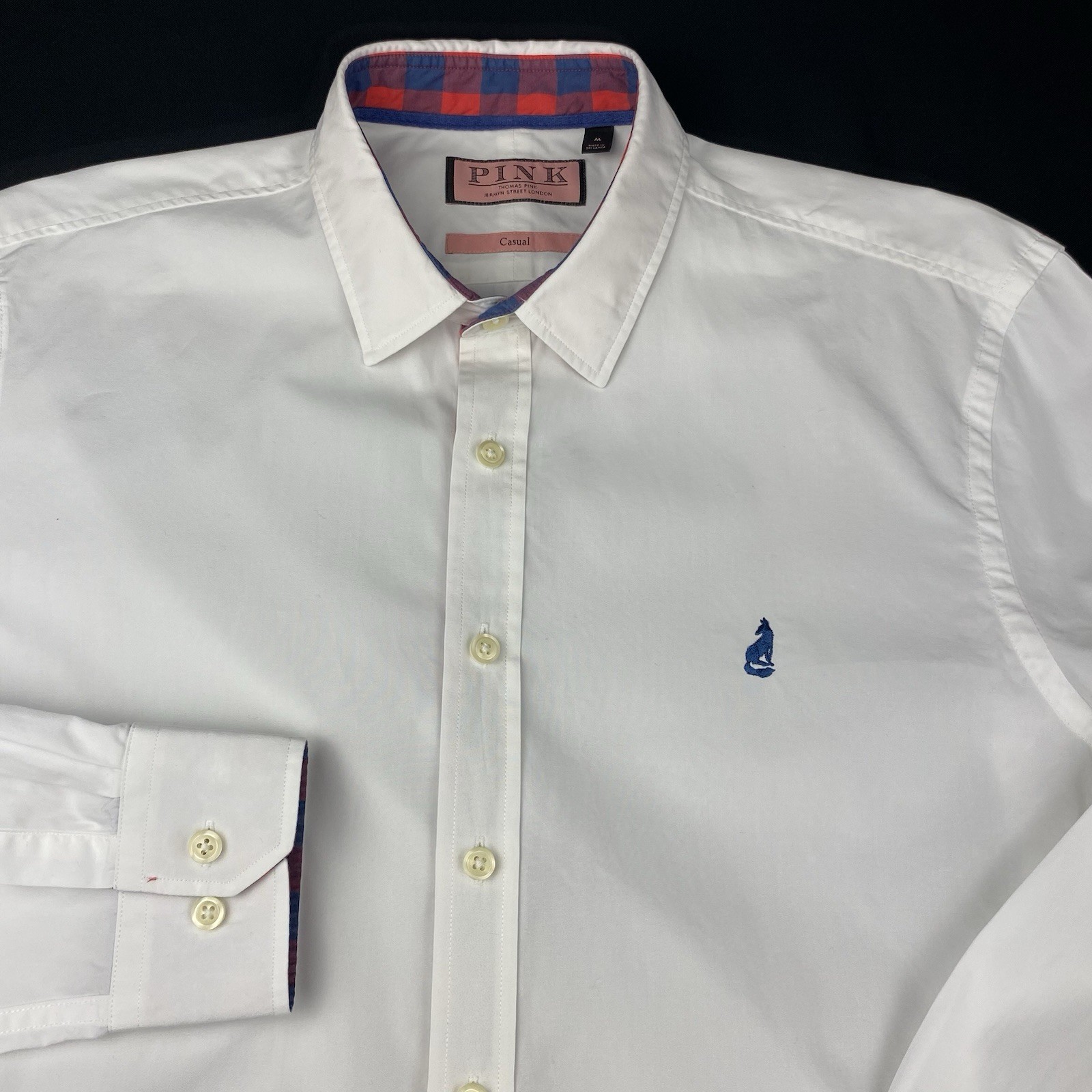 Thomas Pink “Casual” Shirt Men’s Medium White w/Contrasting Trim Regular Fit