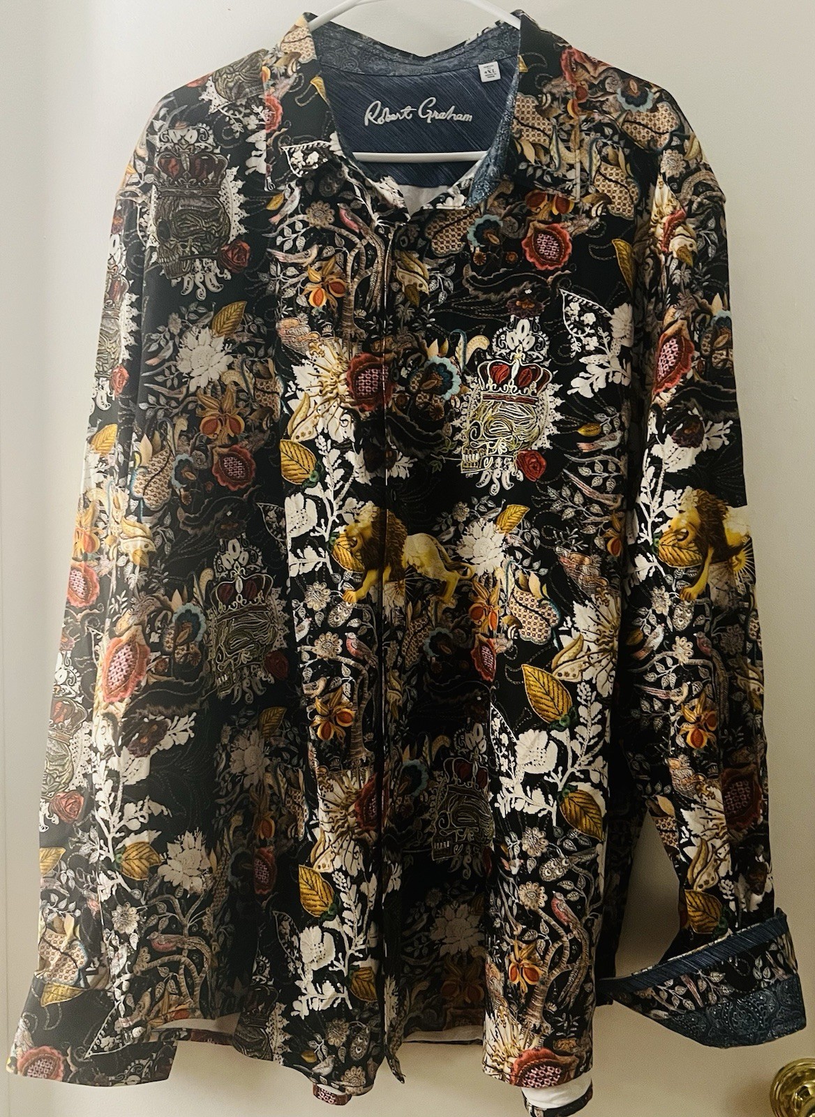 Robert Graham Arezzio Skull King Shirt Mens 4XL Multicolor Gothic Embroidered