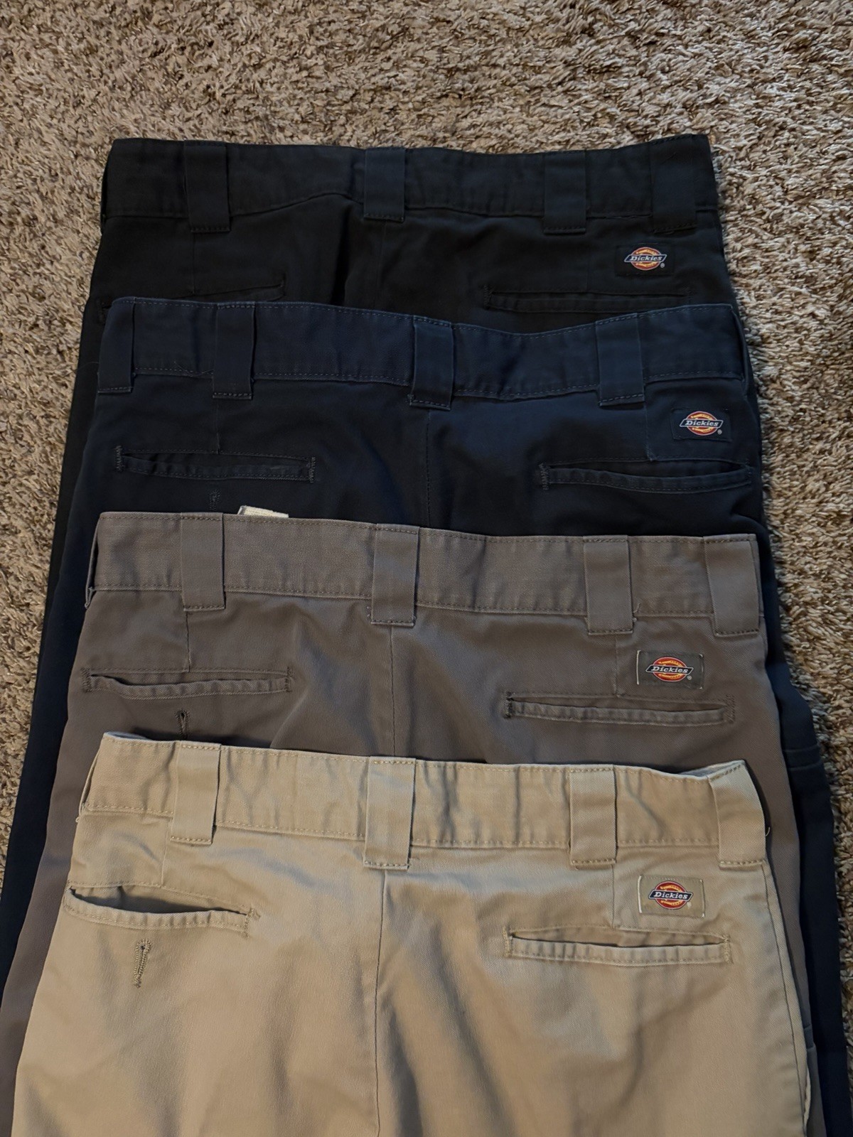 Dickies Work Pants Tapered Leg 4 Pairs Tan,Black, Gray And Navy Blue 34Wx30L