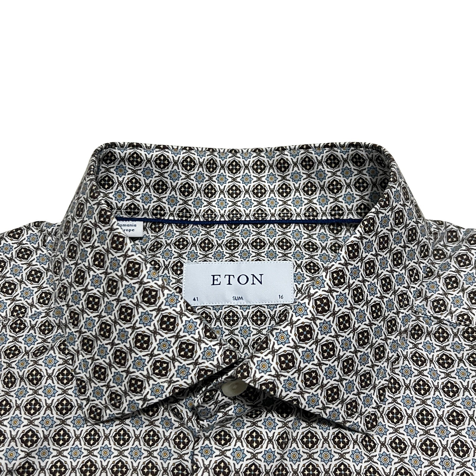 $235 Eton Dress Shirt Mens 16 34 S/L Slim Fit Geometric Medallion Print NWOT