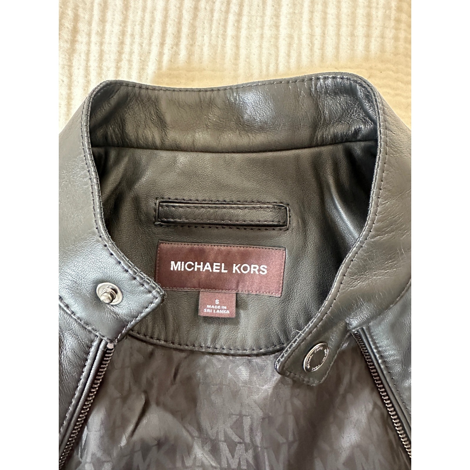 Michael Kors Men’s Black Leather Jacket 100% Lambskin Biker Moto Racer S Small