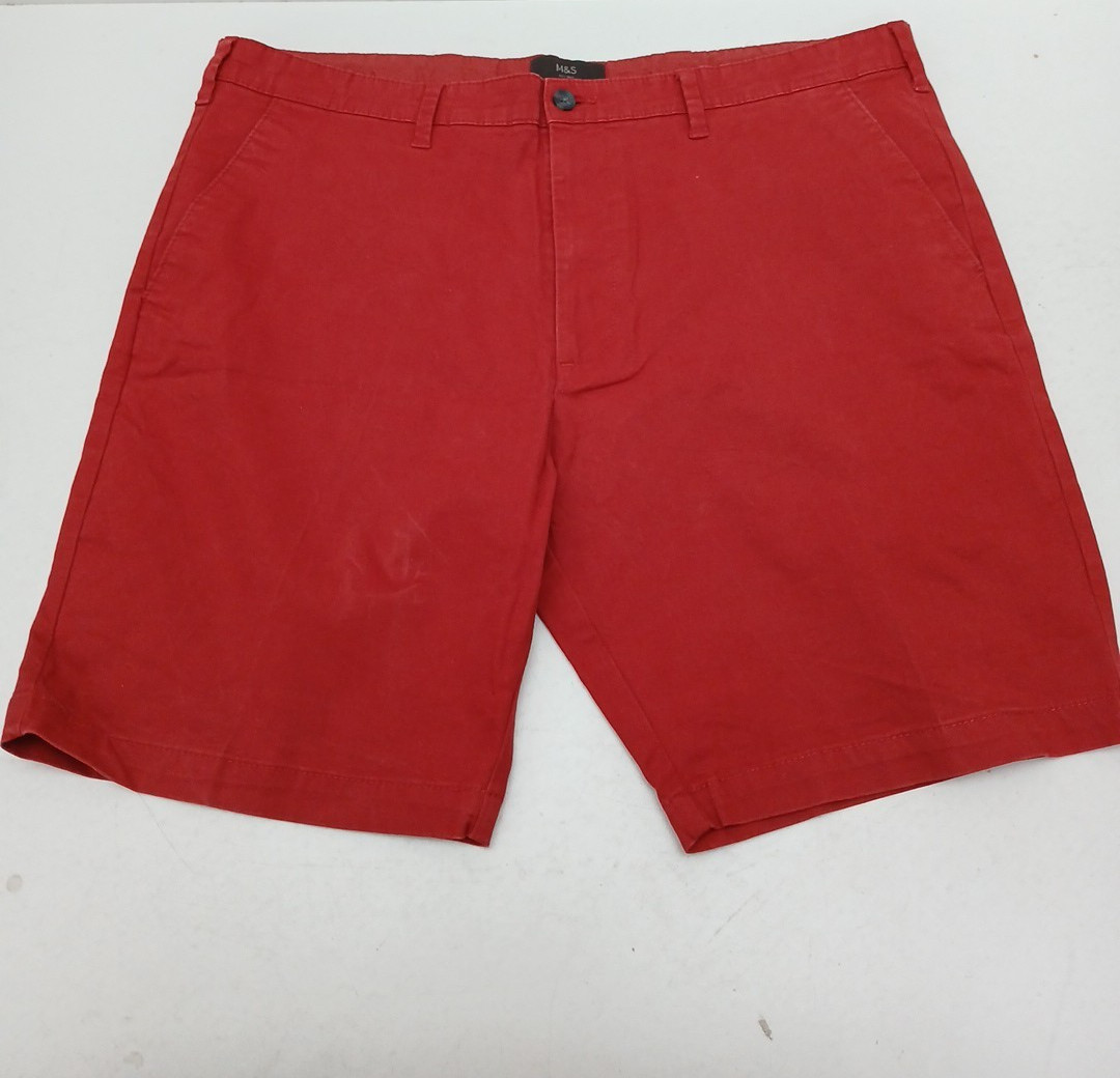 M&S Cotton Chino Shorts with Stretch Mens W40 L9 in Poppy Button Rear Pocket.