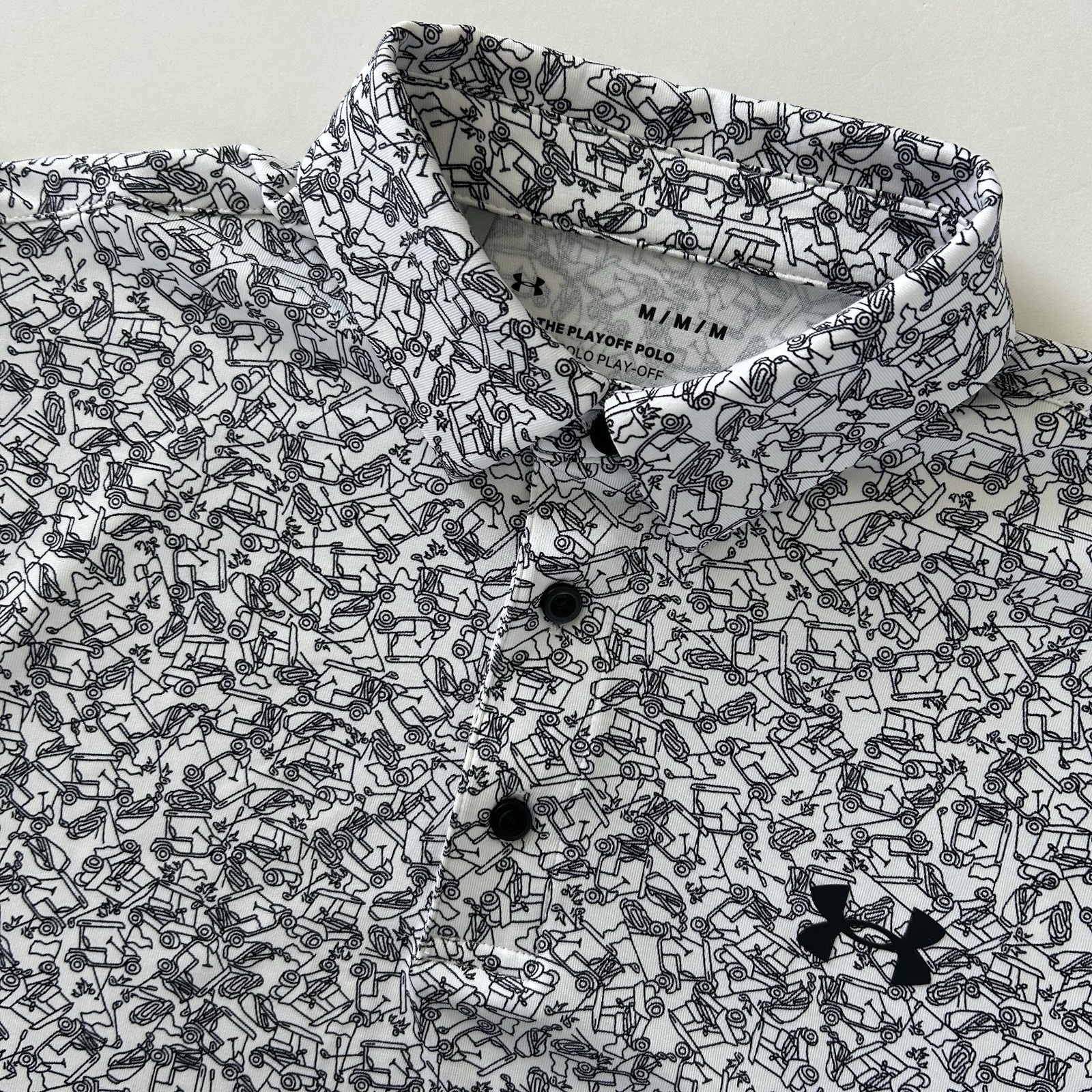 Under Armour Mens The Playoff Polo Size M All Over Print Golf Carts Loose Shirt