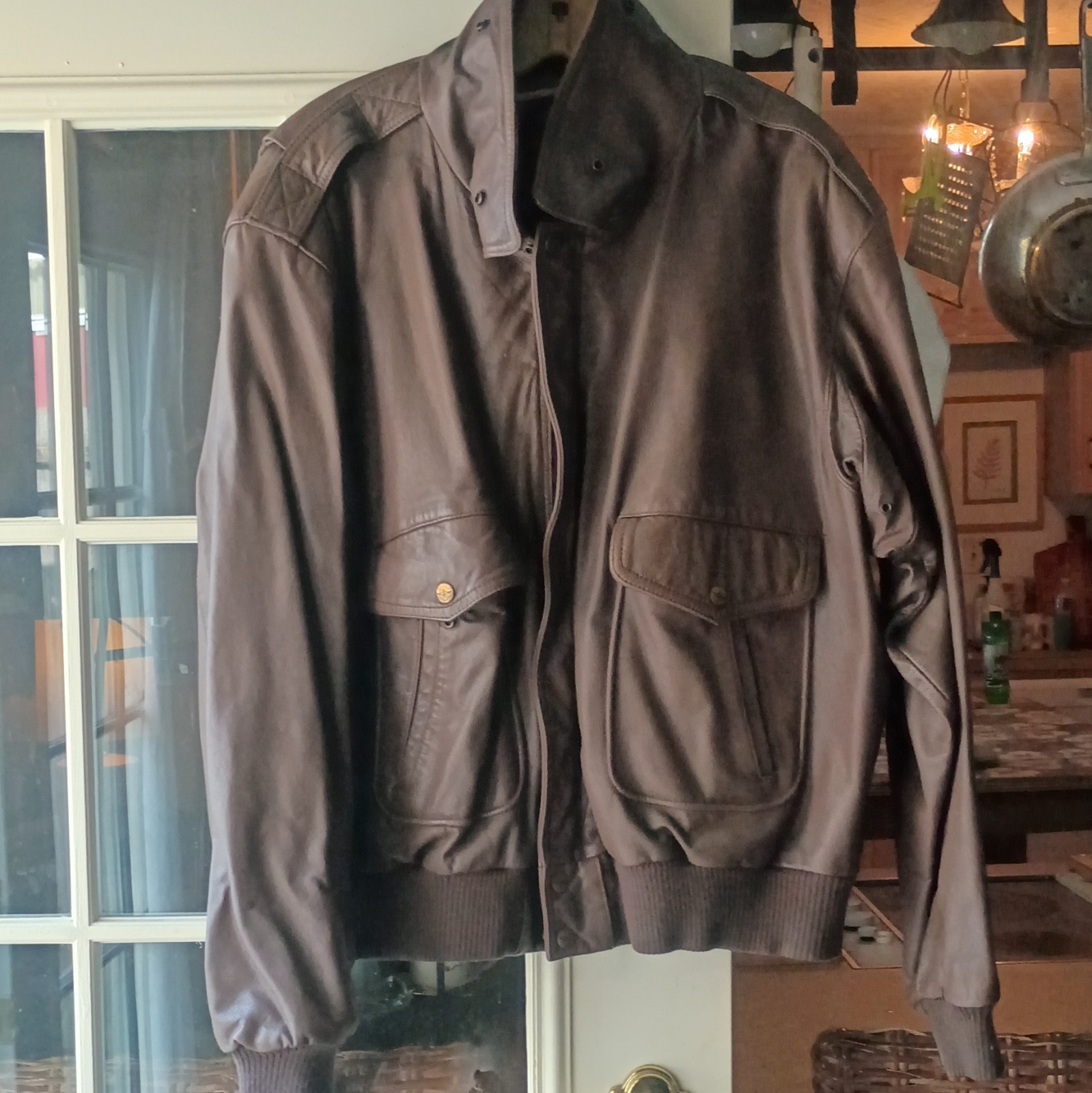 Vintage 90s Wilsons Leather Bomber Jacket XL Zip Stand-Up Collar Snap Button