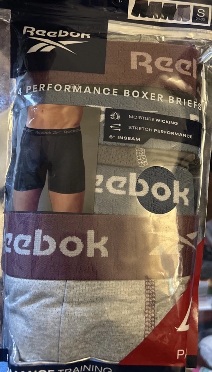 Reebok Performance 4 Pack Boxer Briefs Men’s Sz S (28-30) Multi Solid Colors New