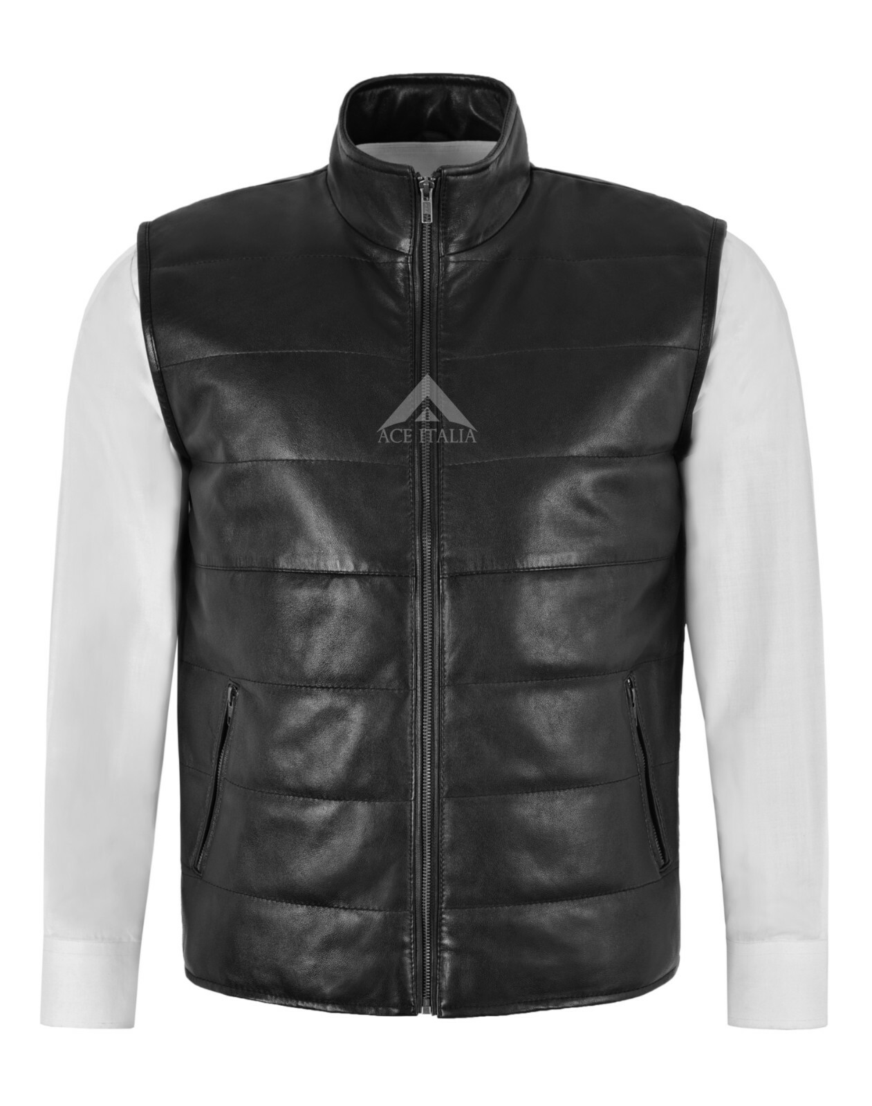 Men’s Quilted Leather Waistcoat Black Real Nappa Leather Fashion Gilet Vest 1799