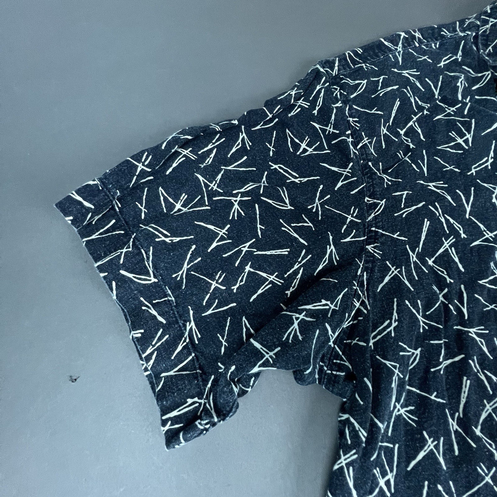 Line of Trade Button Shirt Men Size 2XL Blue Geometric Linen Blend Short Sleeve