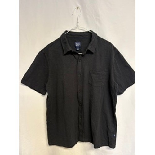 Gap Mens Short Sleeve Button Down Shirt Charcoal Black Cotton Slub Jersey Large