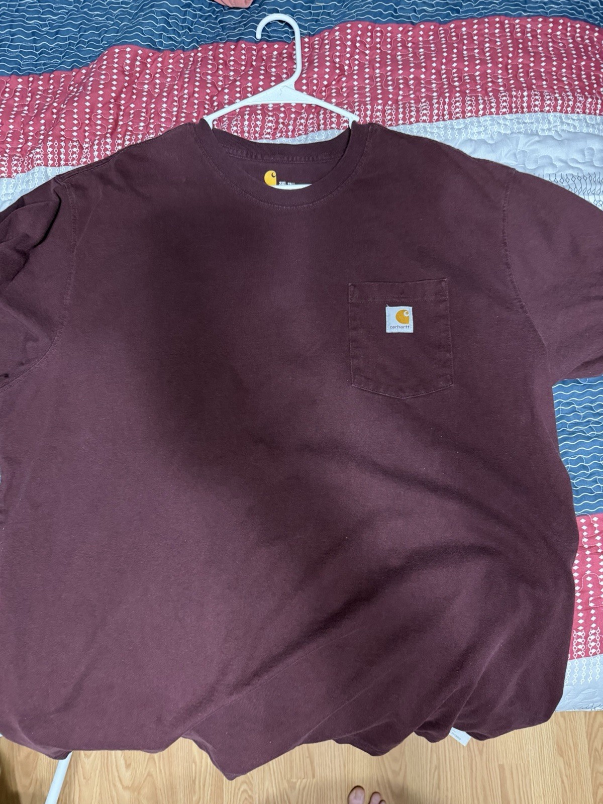 Carhartt K87 Loose Fit Tee Men 3XL TALL Maroon Crew Neck Pocket Logo Workwear