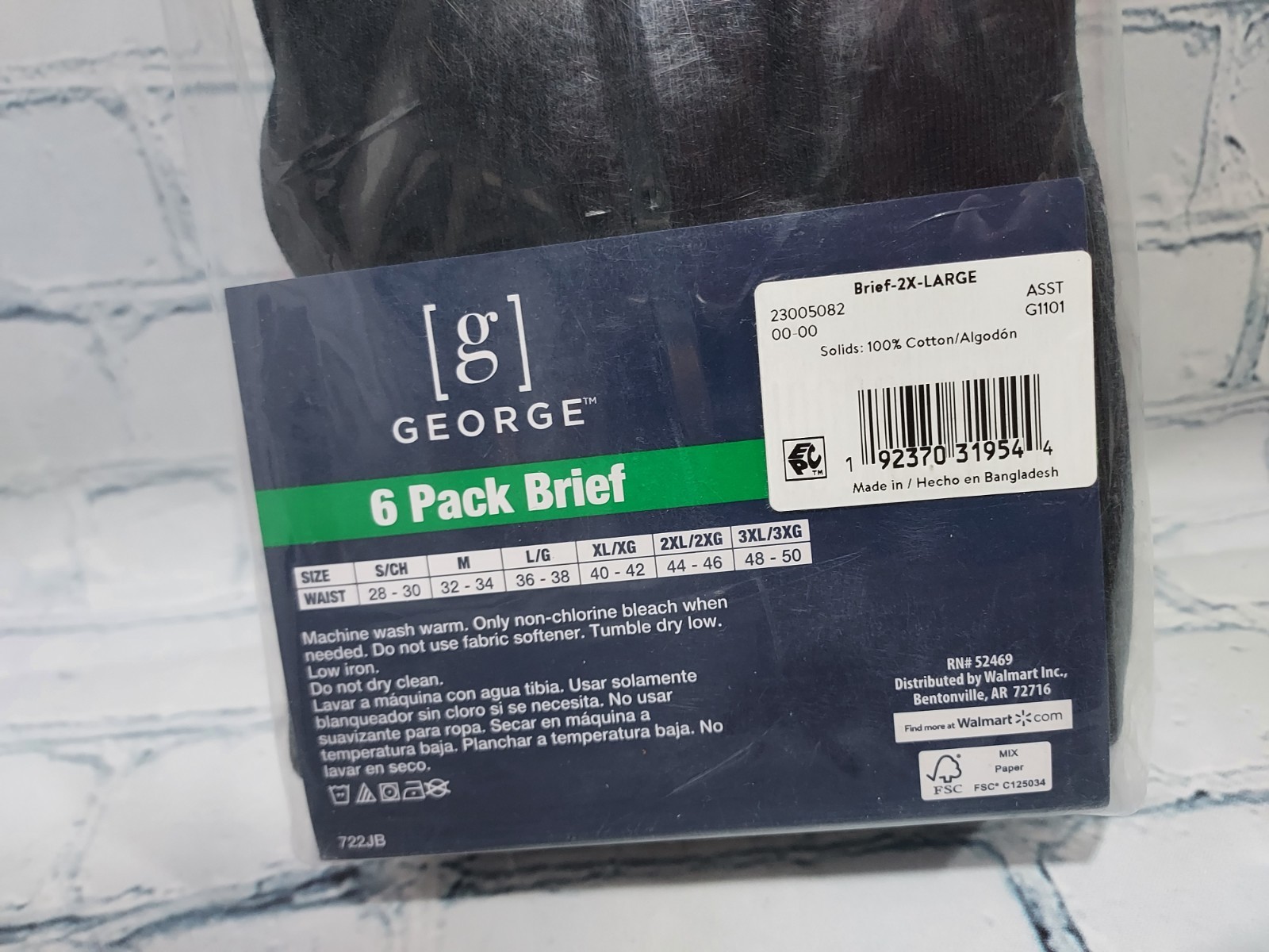 George Men’s 6 Pack Brief 2XL 44-46 New Tag Free Comfort Colors
