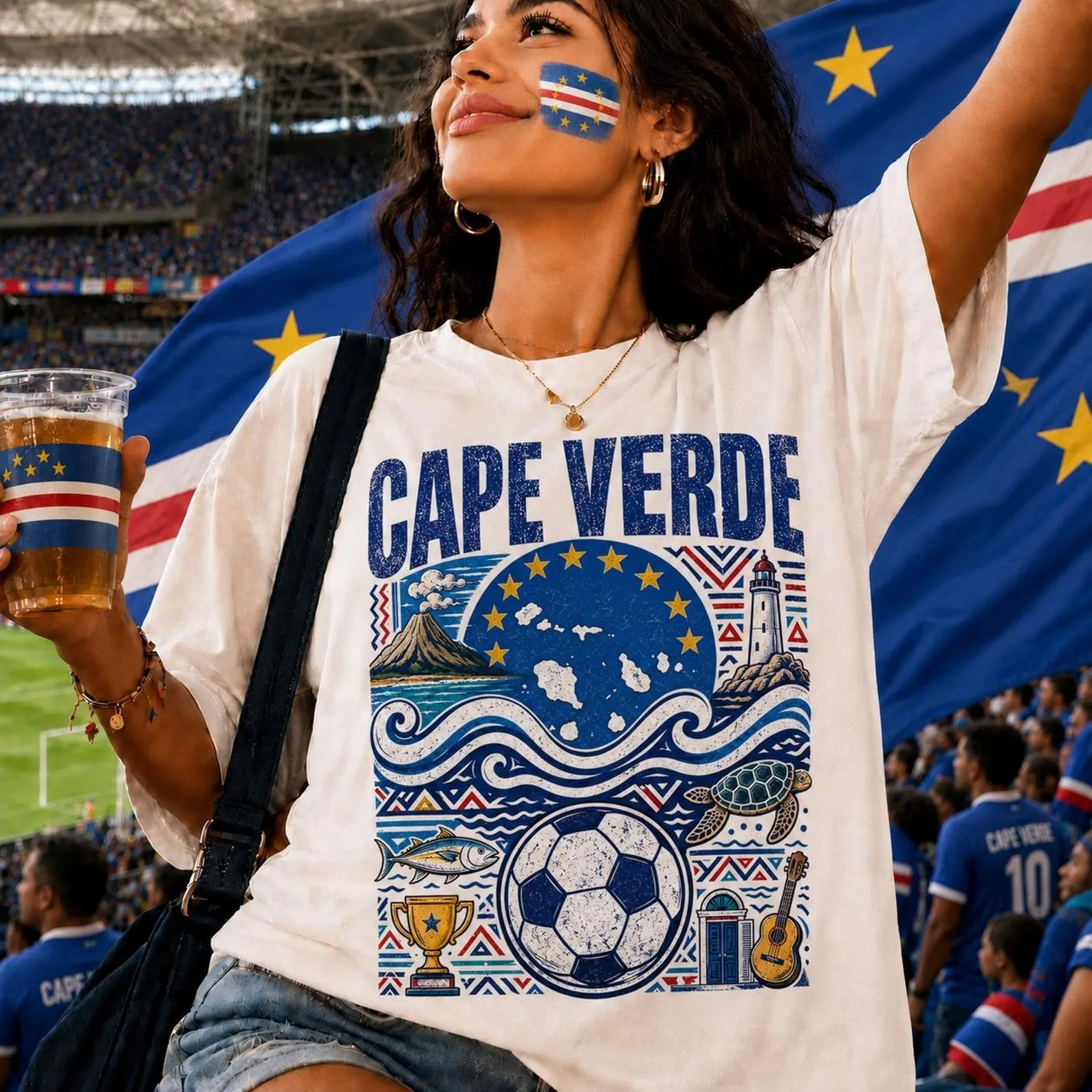 Cape Verde Shirt Cabo Verde Flag Football T-Shirt Vintage Island Pride Tee