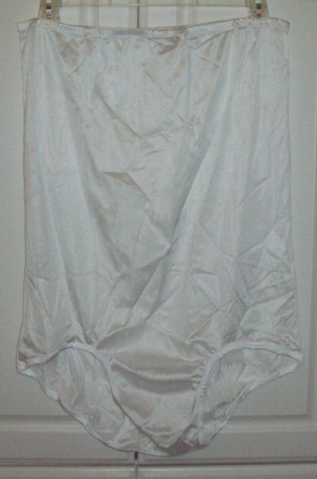 WHITE Tricot NYLON Higher Waist PANTY ENCASED ELASTIC 21″ Sides WAIST 32-46″ **