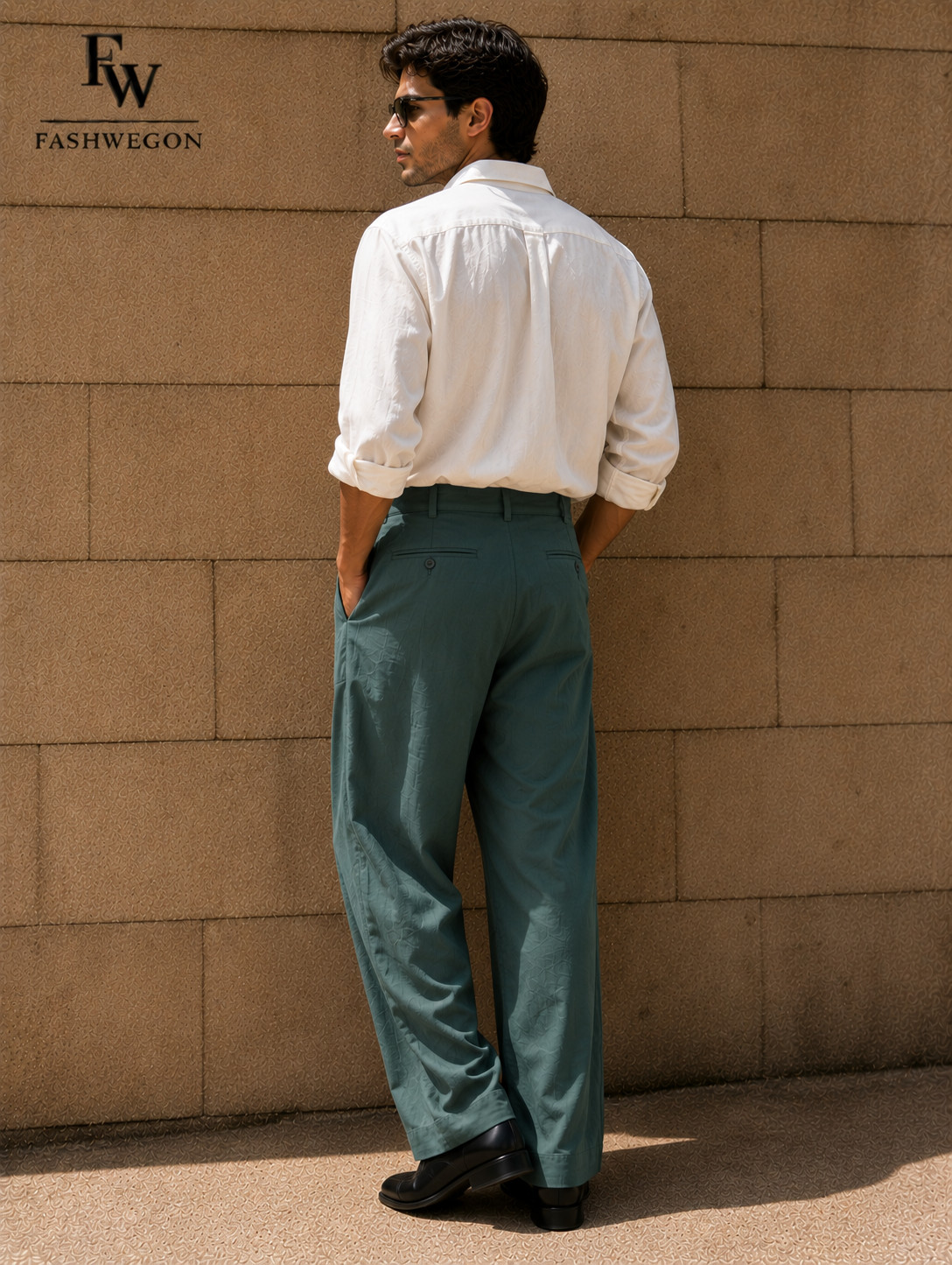 FASHWEGON Men’s Spruce Linen Blend Pleated Trousers